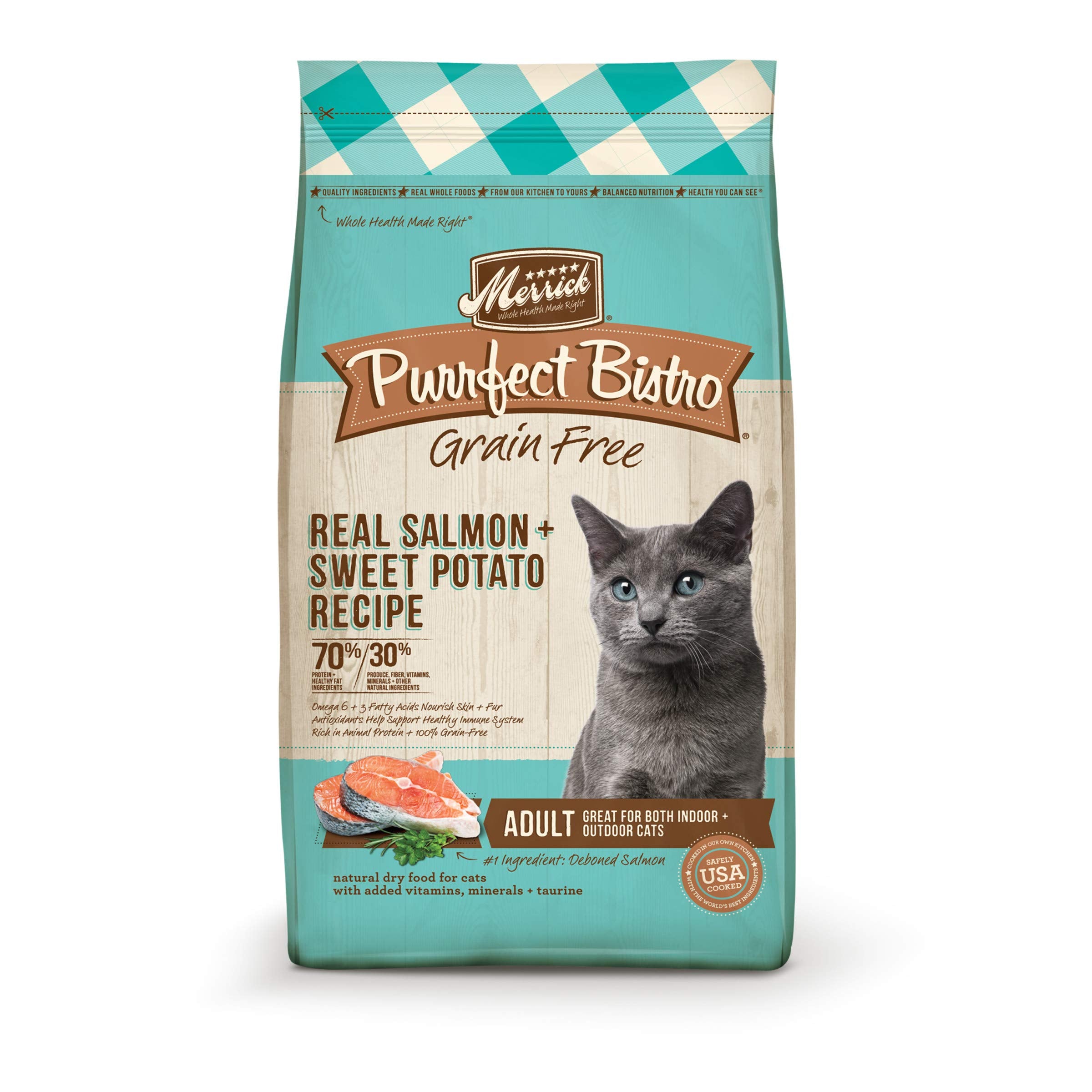 Merrick Purrfect Bistro Grain Free Natural Dry Cat Food For Adult Cats, Real Salmon And Sweet Potato Recipe - 4 lb. Bag