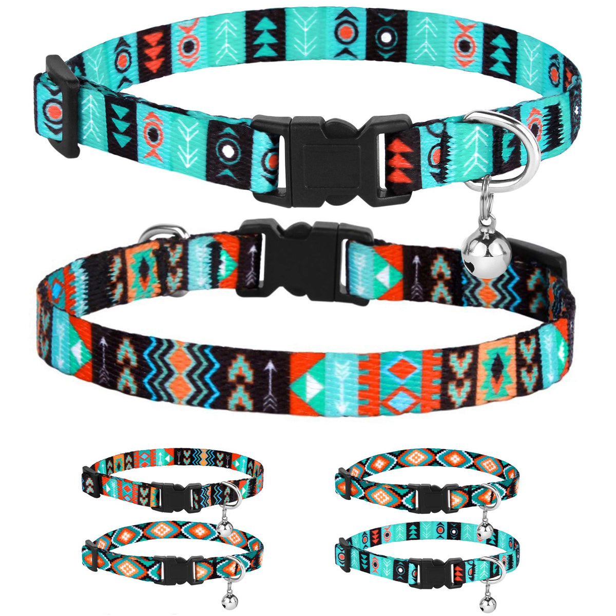 Collardirect Cat Collar Breakaway Set Of 2 Pcs Tribal Pattern Aztec Pet Safety Adjustable Kitten Collar With Bell (Ethnic + Trib