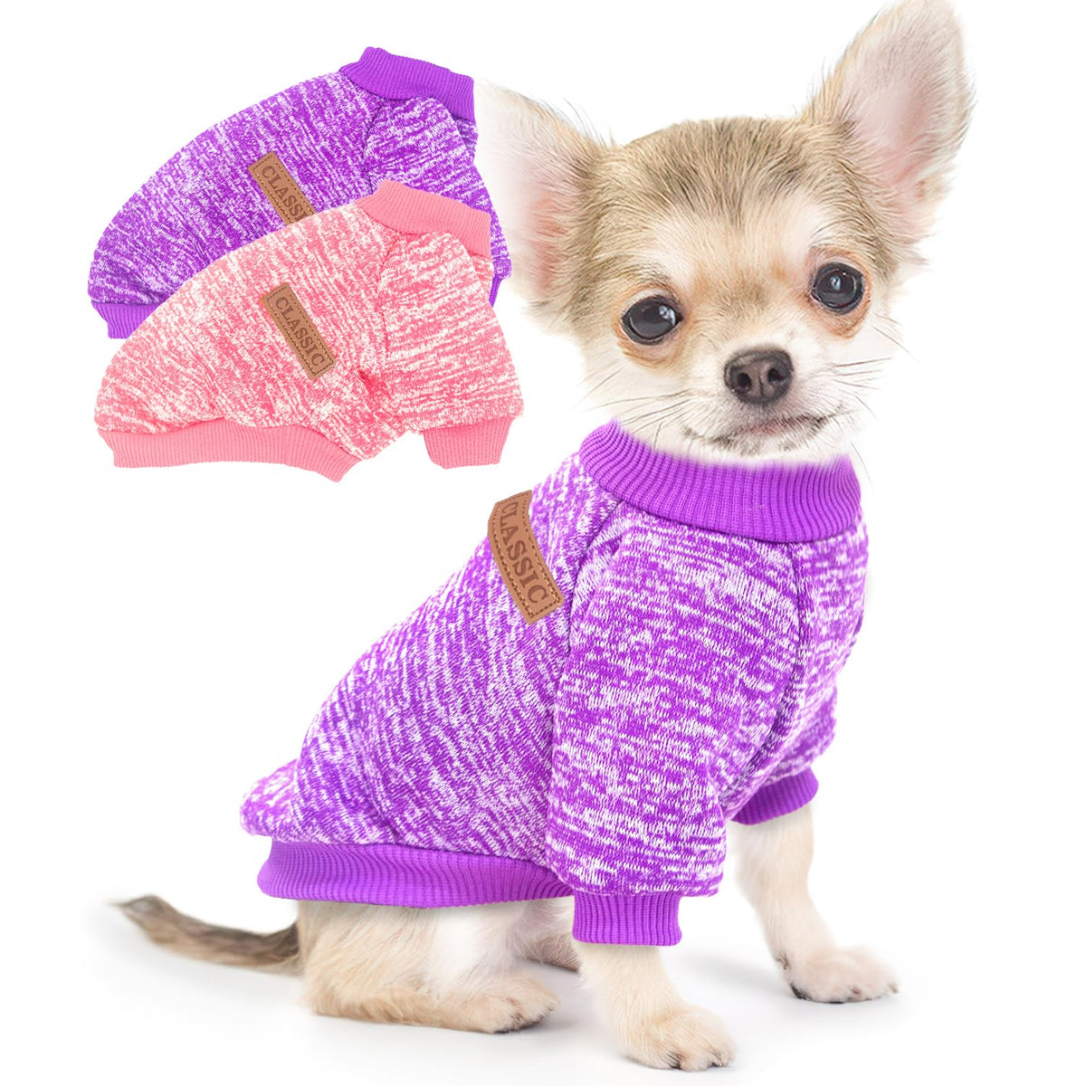 2 Pieces Dog Sweaters For Small Dogs Fall Winter Dog Clothes Female Fleece Puppy Sweater Warm Thick Outfit Pet Small Dog Sweater