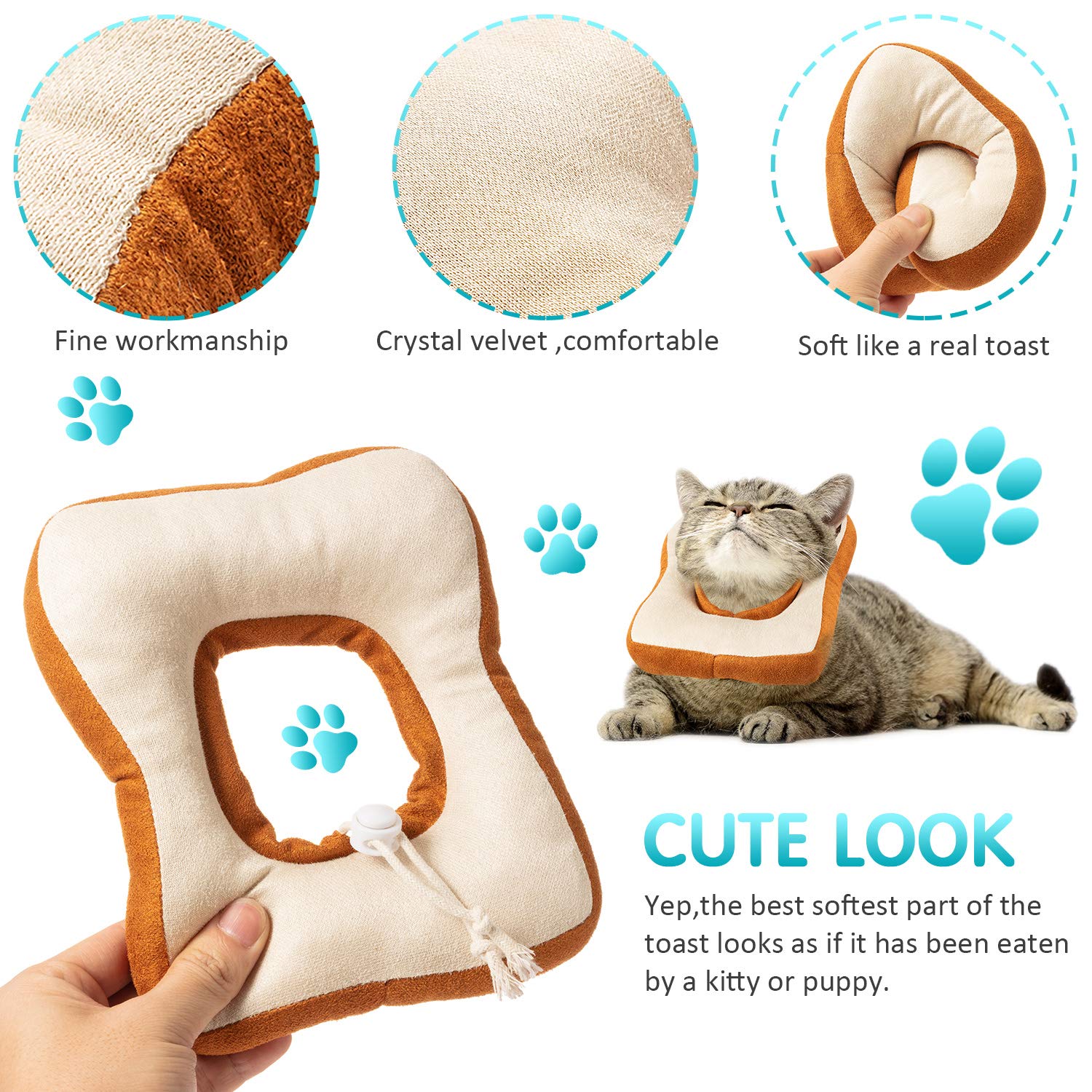 Frienda 2 Pieces Adjustable Cat Cone, Cat Recovery Collar, Kitten Cones After Surgery Pet Neck Strap Elizabethan Donut Toast Nec
