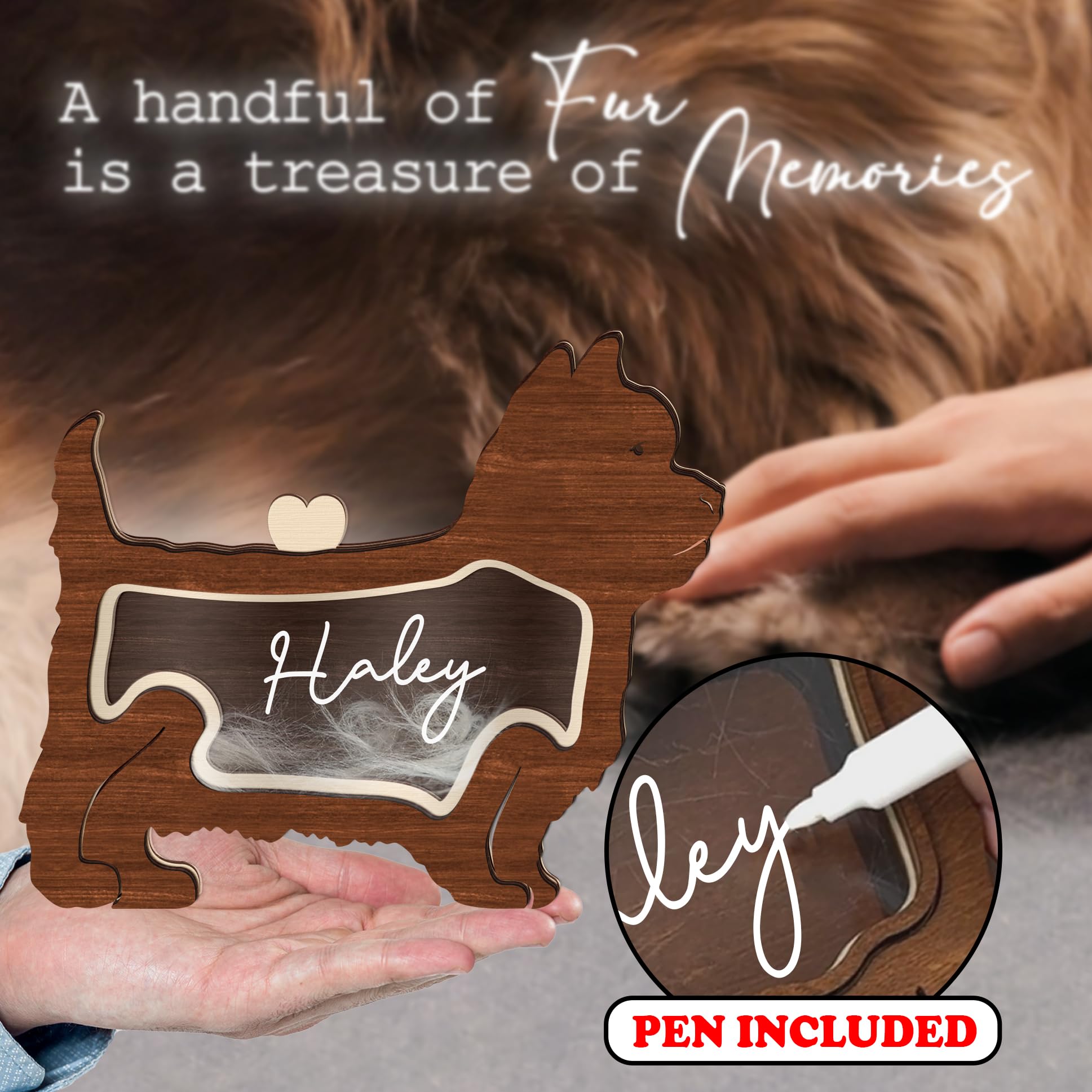 Yorkshire Terrier Dog Hair Keepsake Box Wooden Pet Fur Gifts For Dog Cat Unique Dog Shape Standable Tabletop Decor Dog Memorial