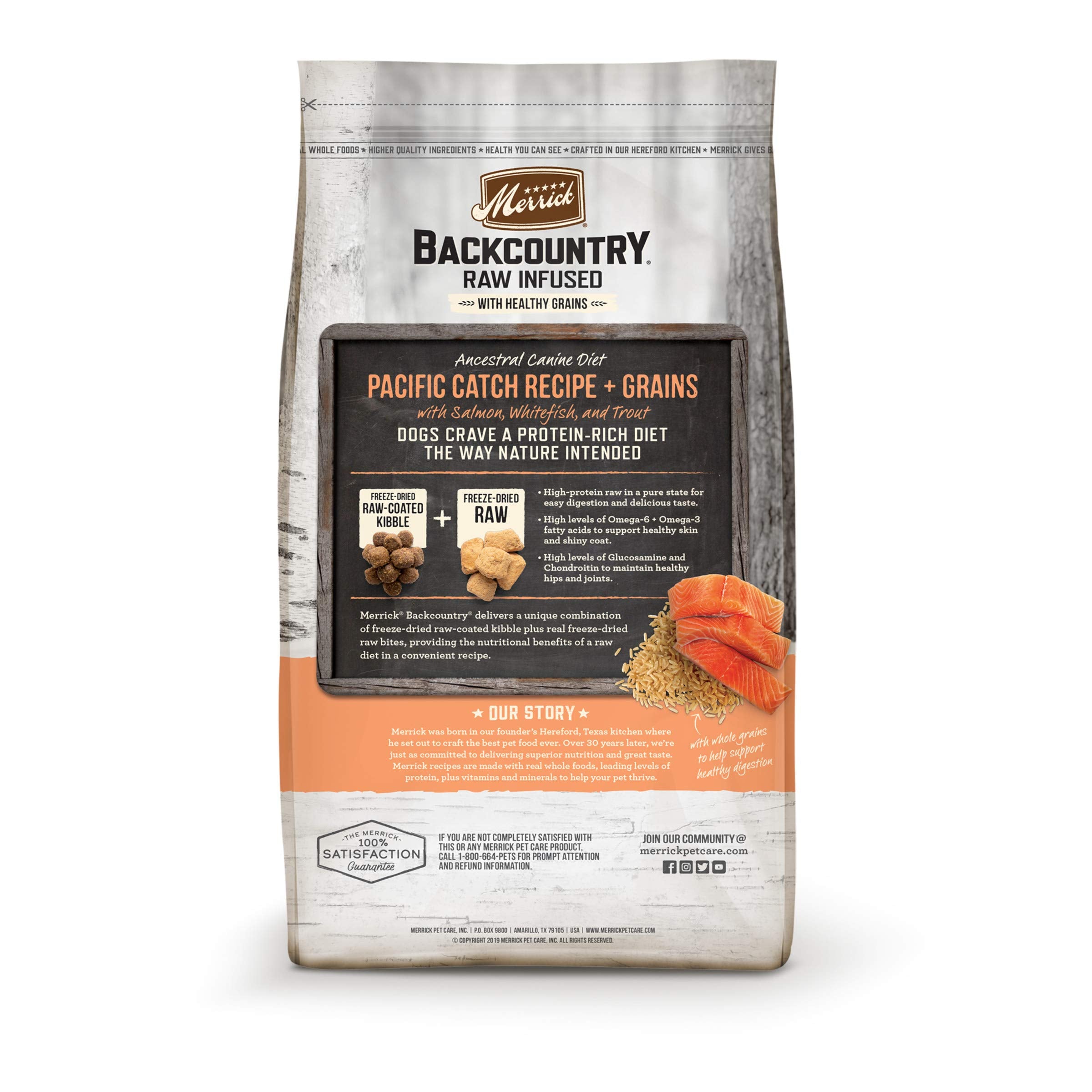 Merrick Backcountry Healthy Grains Premium Dog Food Kibble with Freeze Dried Raw Pieces, Pacific Catch Recipe - 4.0 lb. Bag