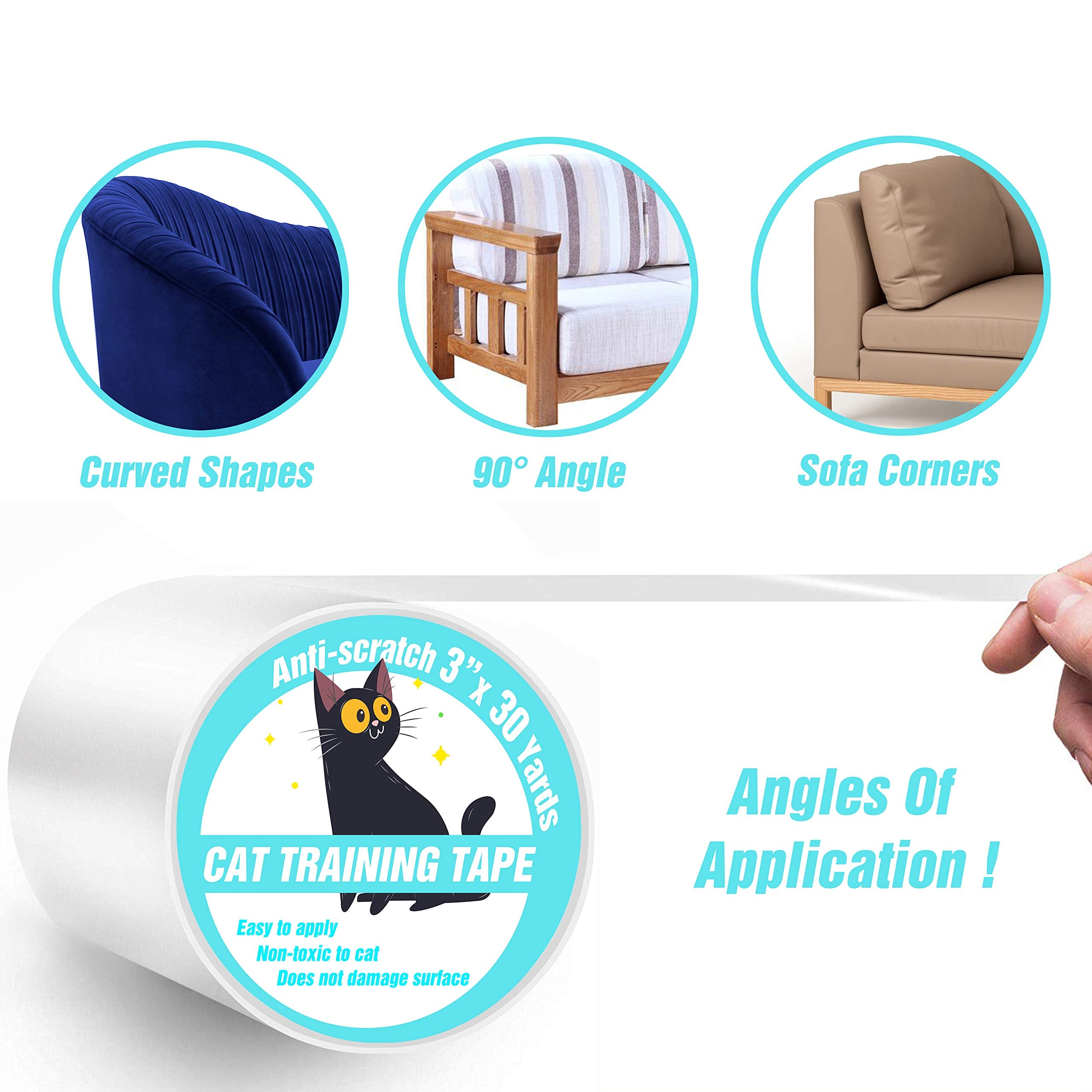 Polarduck Anti Cat Scratch Tape, 3 Inches X 30 Yards Cat Training Tape, 100% Transparent Clear Double Sided Cat Scratch Deterrent Tape, Furniture Protector For Couch, Carpet, Doors, Pet & Kid Safe