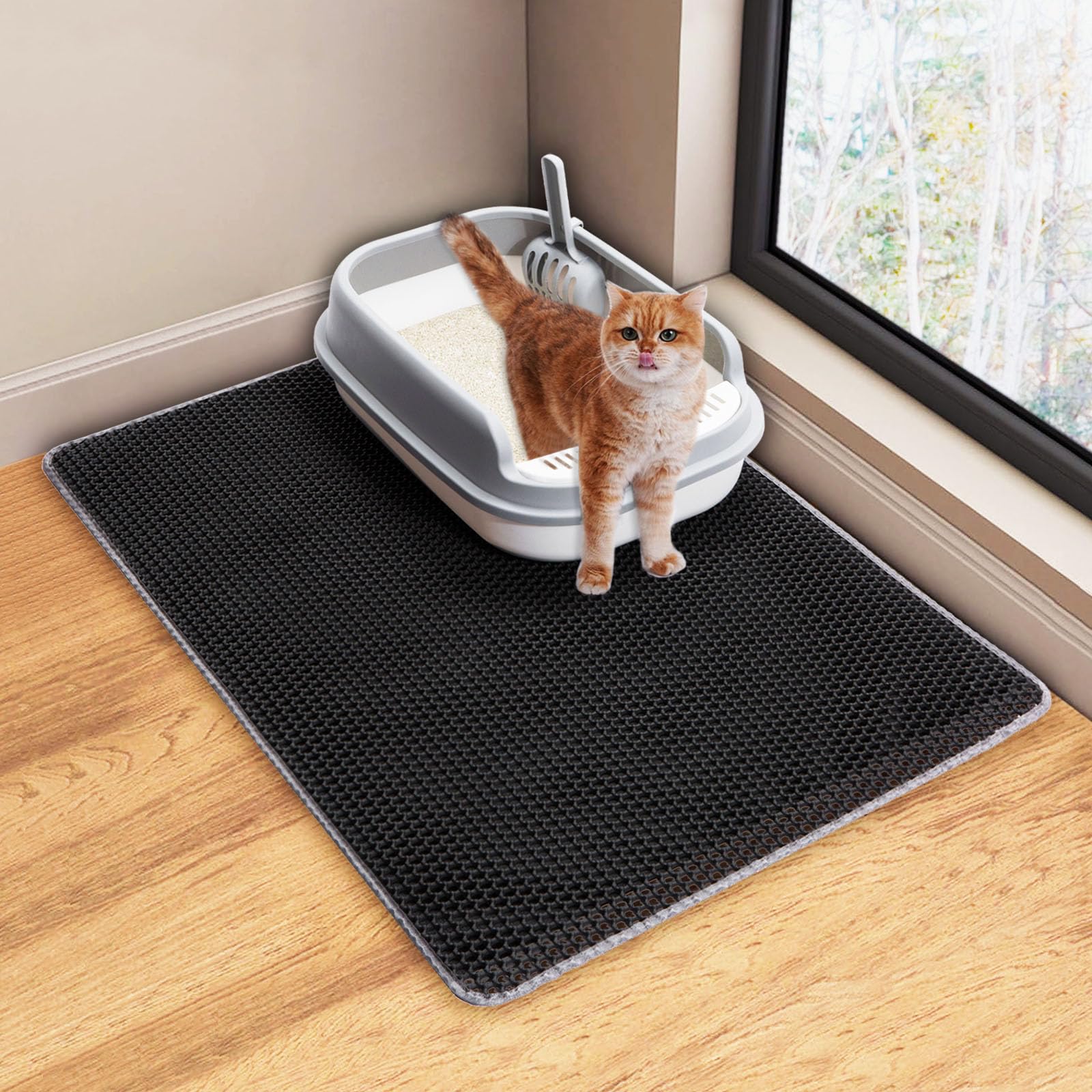 Cat Litter Mat Litter Trapping Mat,Cat Litter Box Mat For Floor 32''X22'', 2 Layer Llitterbox Mat For Pet Kitty,Litter Rug Catch
