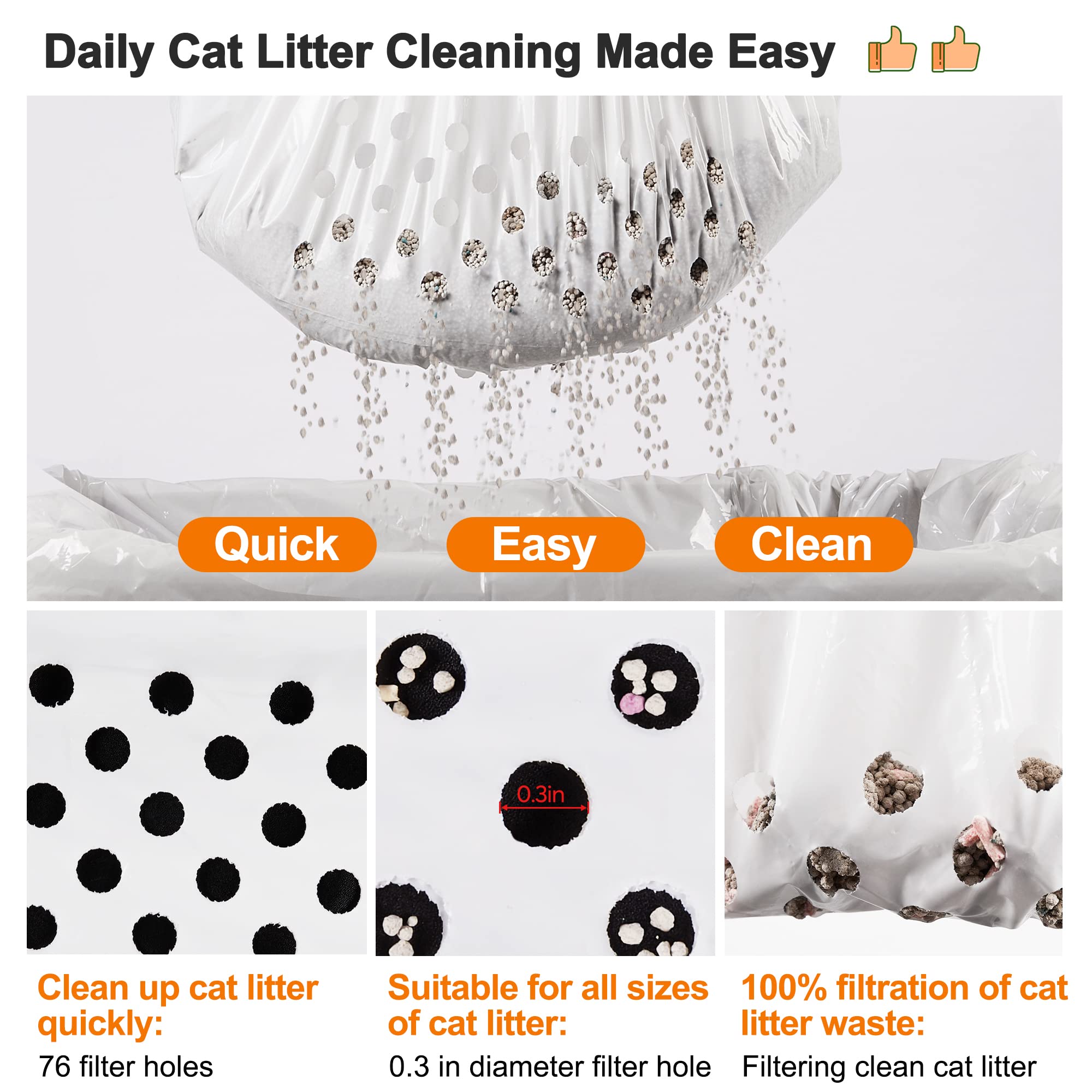 Cat Litter Bags Sifting 14 Pcs,Super Jumbo Litter Box Liner Quick Clean For All Cat Litter Boxes, Extra Thick Cat Poop Bags For Durability, Elastic Drawstring Litter Box Liners-Addpets