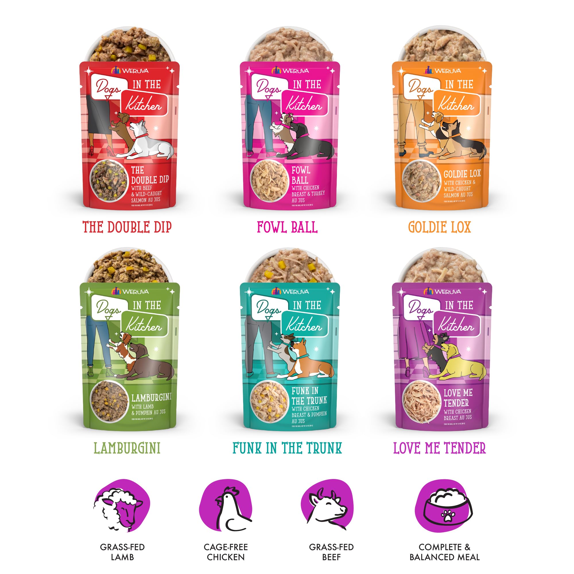 Weruva Dogs in The Kitchen, Variety Pack, Pooch Pouch Party!, Wet Dog Food, 2.8Oz Pouches (Pack of 12)