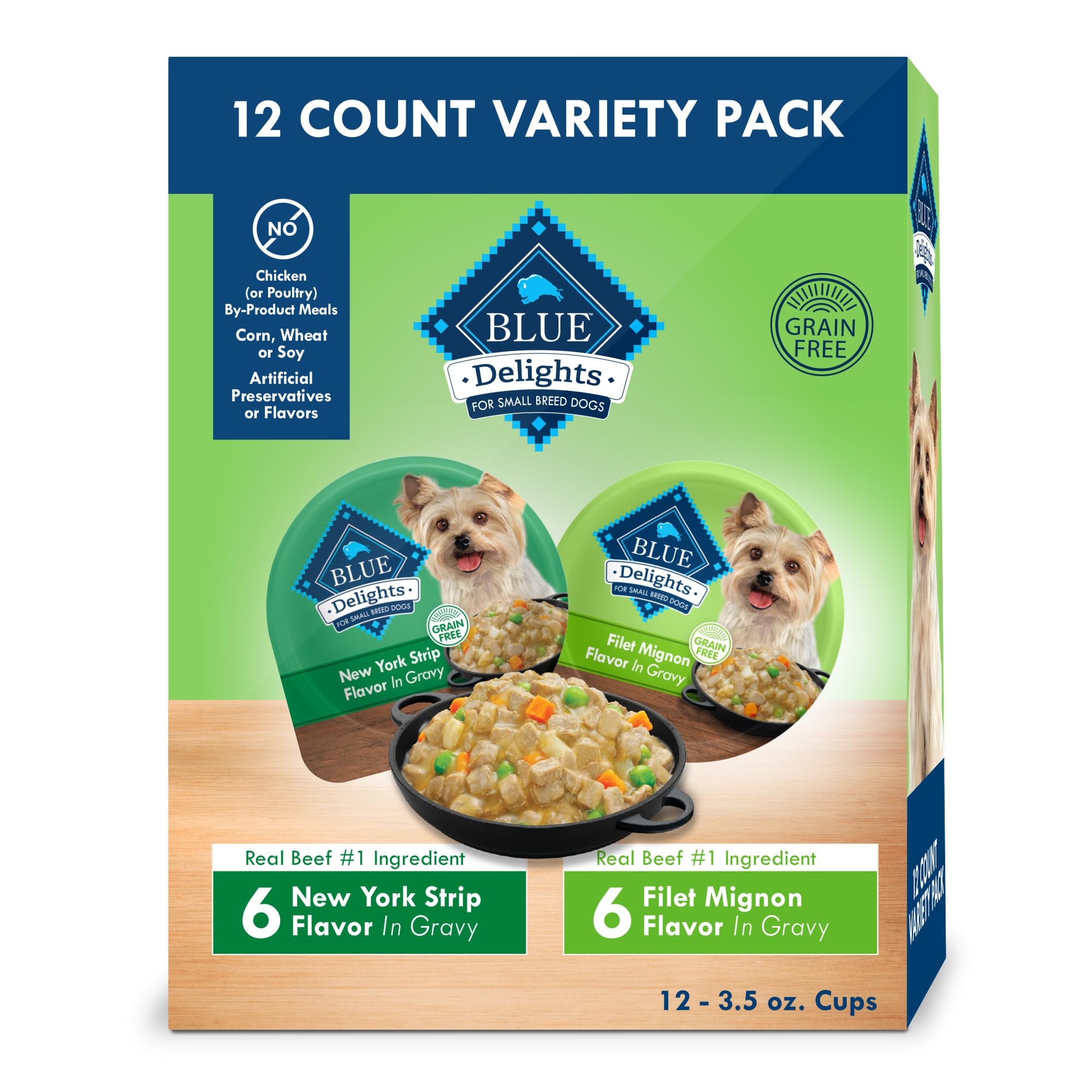 Blue Buffalo Delights Natural Adult Small Breed Wet Dog Food, Variety Pack, Made with Natural Ingredients, Filet Mignon & New Yo