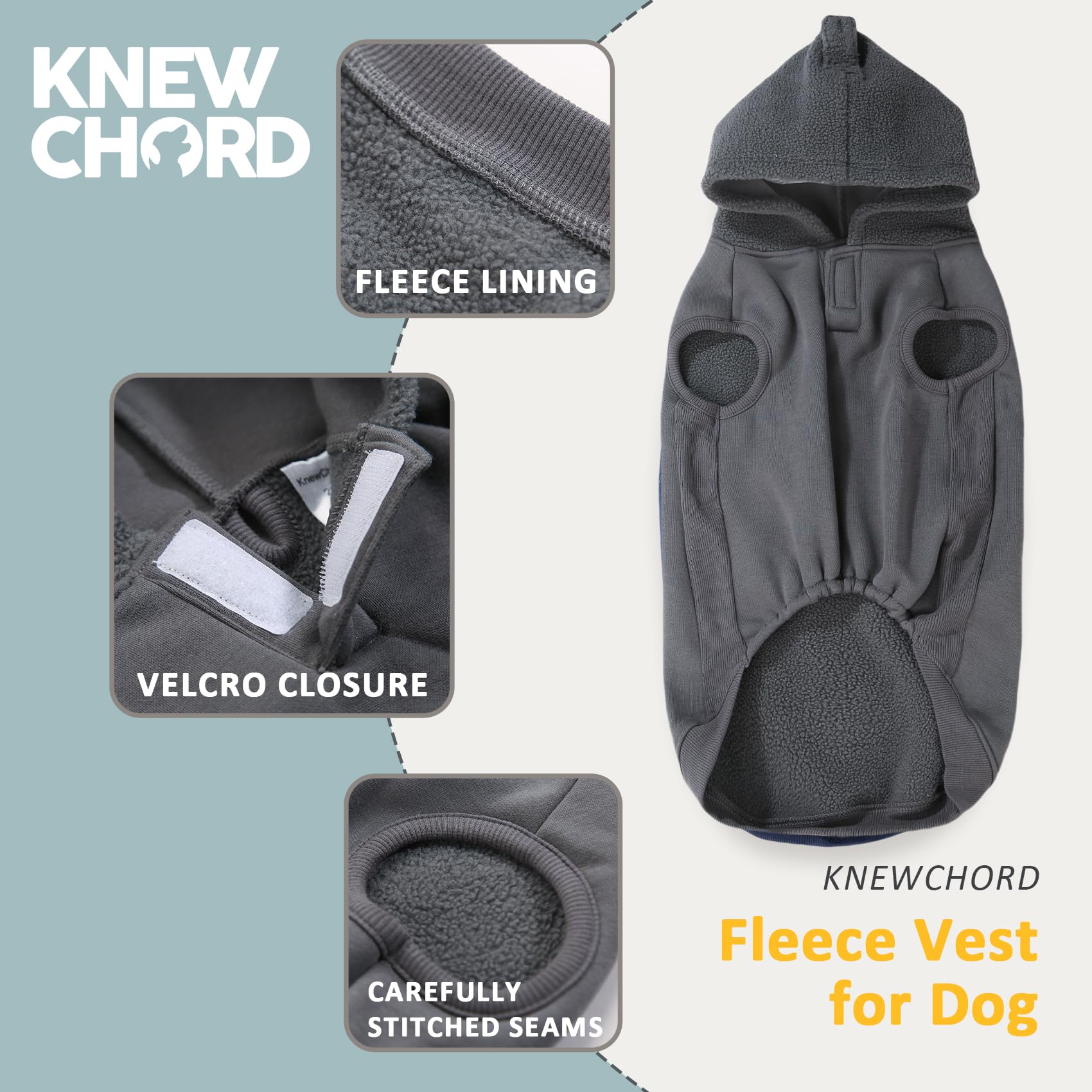 Dog Winter Hoodie Coat, Plush Vest Hoodie Dog Jacket, Dog Winter Autumn Warm Clothes(Grey-Large)