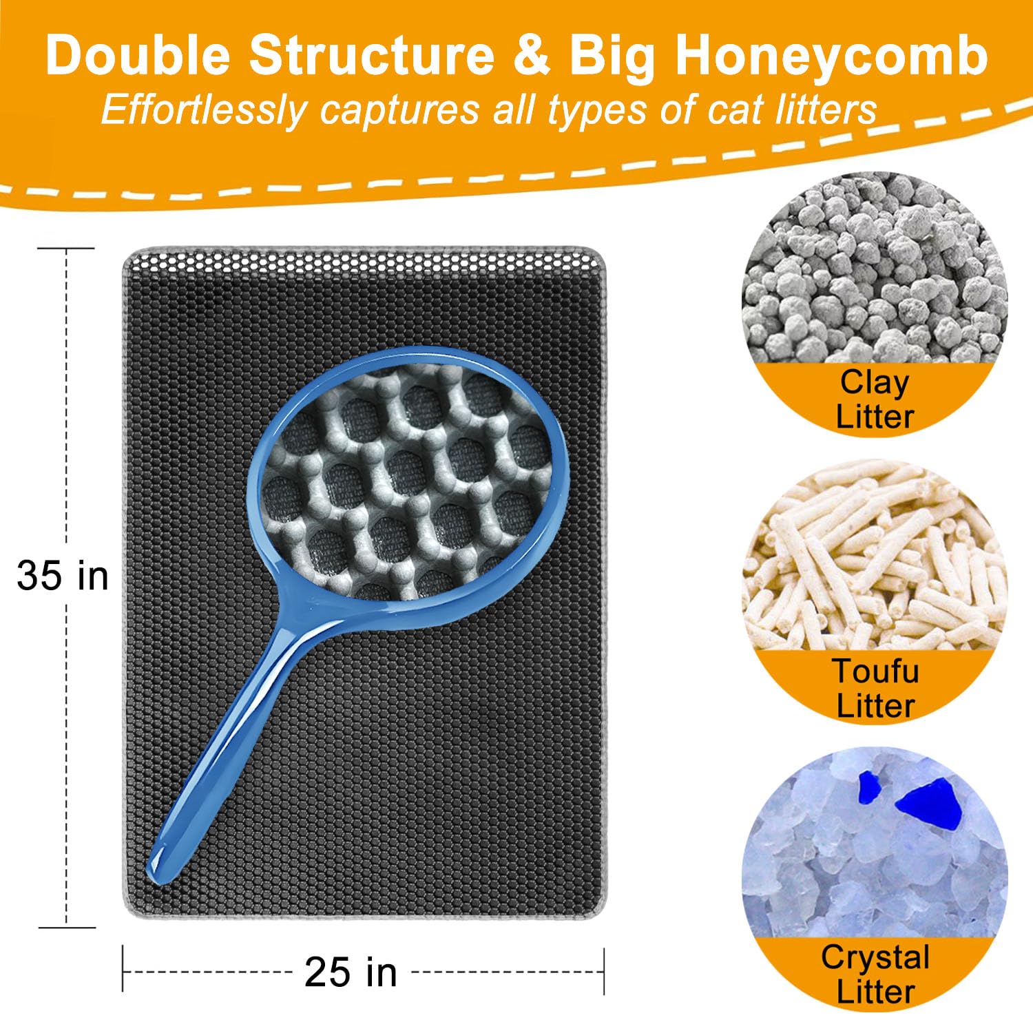 Large Cat Litter Box Mat, Litter Trapping Mat For Indoor Cat, Litter Box Mat For Floor 35''X 25'', 2 Layer Litterbox Catcher Rug