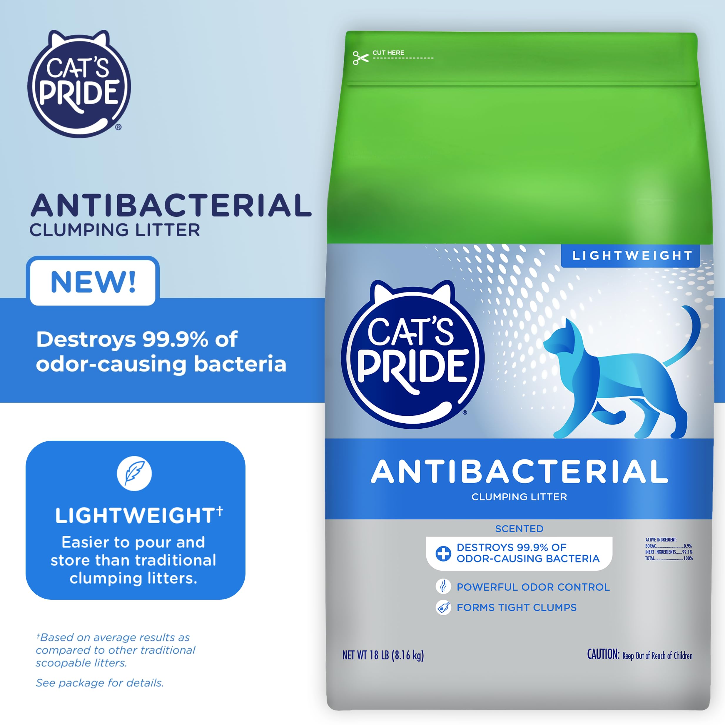 Cat'S Pride New Antibacterial Cat Litter: Destroys 99.9% Of Odor-Causing Bacteria - Powerful Odor Control - Premium Lightweight