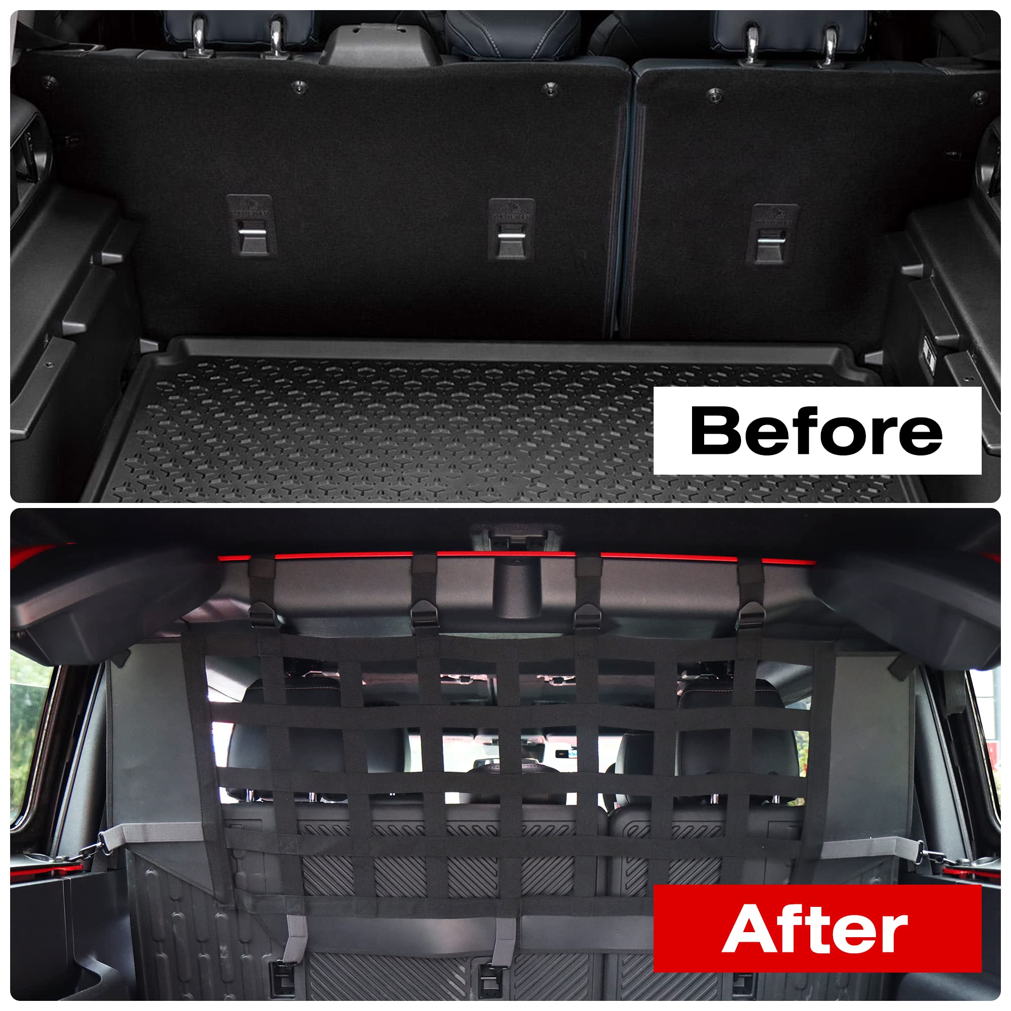 G Pet Net Vehicle Safety Mesh Dog Barrier Fit For Ford Bronco Accessories 2021-2025 4-Door, Rear Seat Isolation Net For Trunk Ca