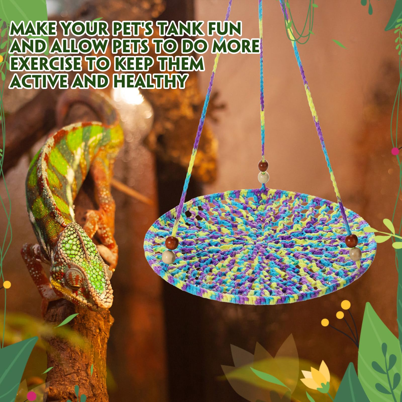 Wesiti 2 Pcs Bearded Dragon Hammock Summer Reptile Hanging Bed Swing Toys Cotton Lizard Reptile Hammock Bearded Dragon Tank Acce