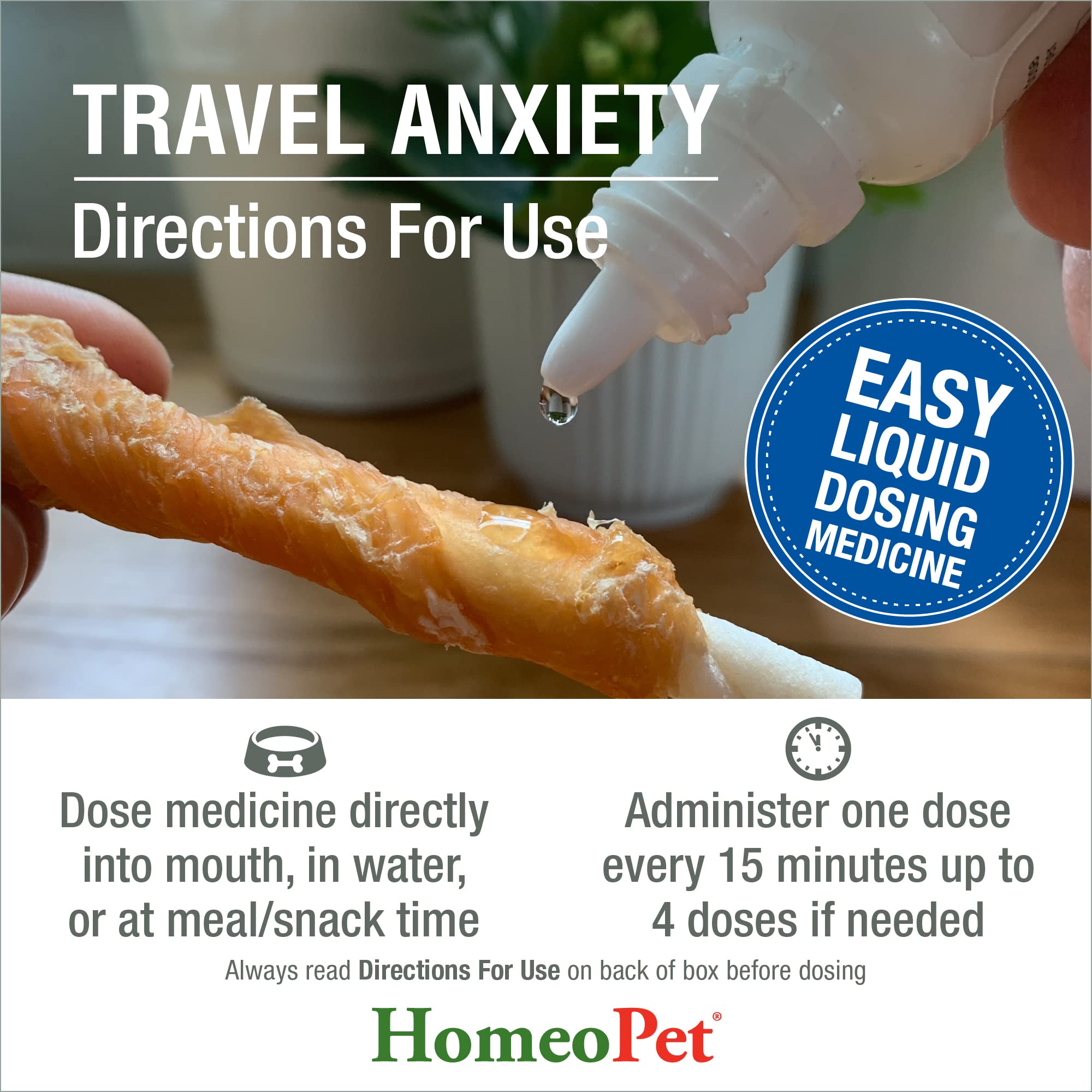 HomeoPet Travel Anxiety, Calming Relief for Dogs, Cats, and Other Small Animals, 15 Milliliters