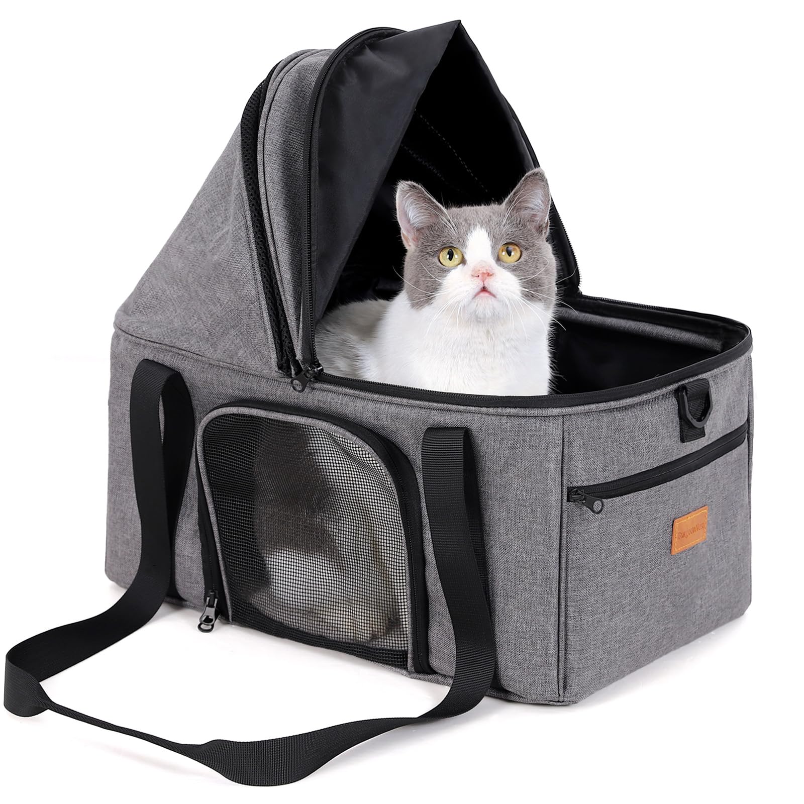Burgeonnest Top-Expandable Large Cat Carrier, Soft Sided Cat Bag Carrier For Medium Large Cat 15 Lbs, Upgrade Small Dog Car Seat