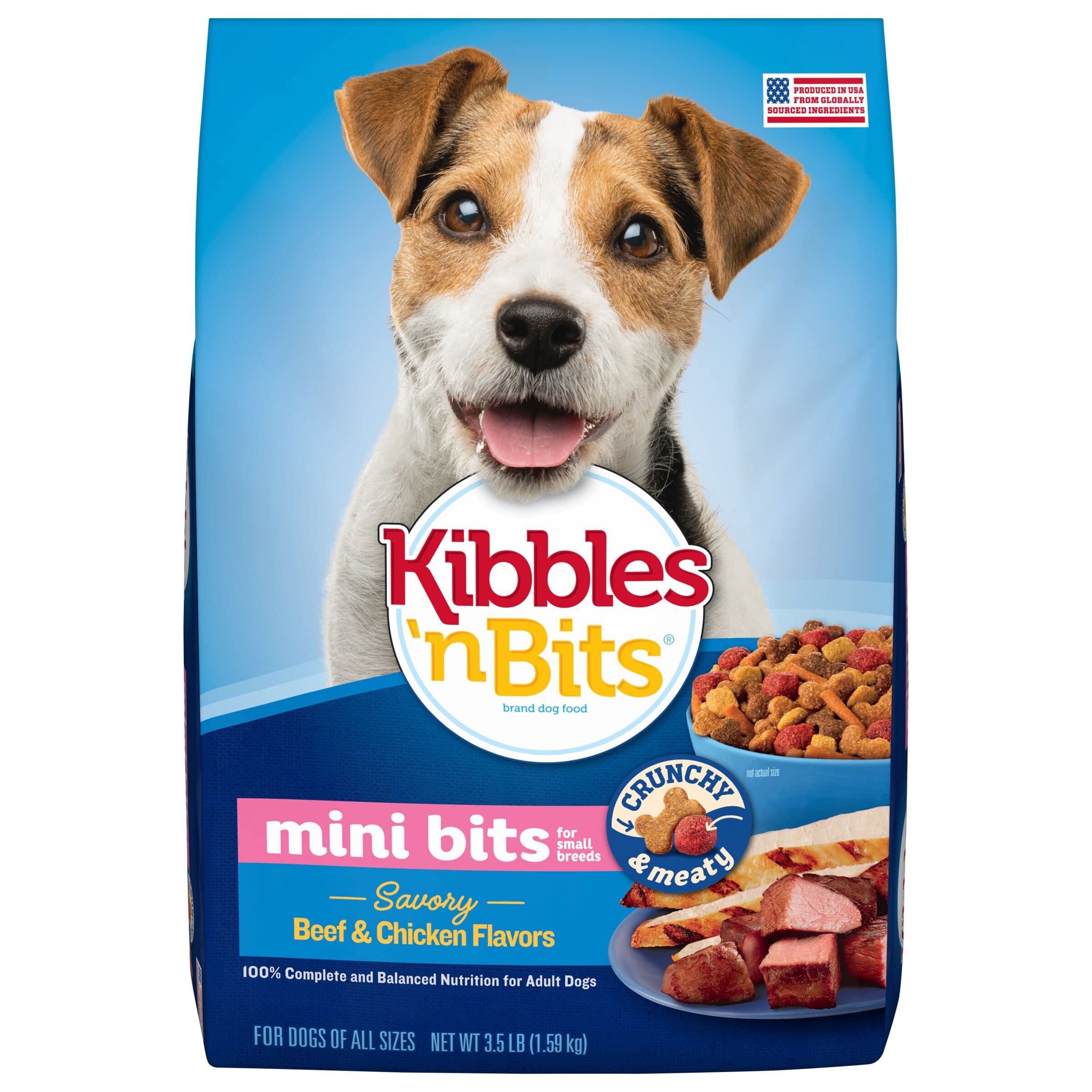 Kibbles n Bits Savory Beef & Chicken Flavors Small Breed Mini Bits Dry Dog Food, 3.5 Lb (Pack of 4)