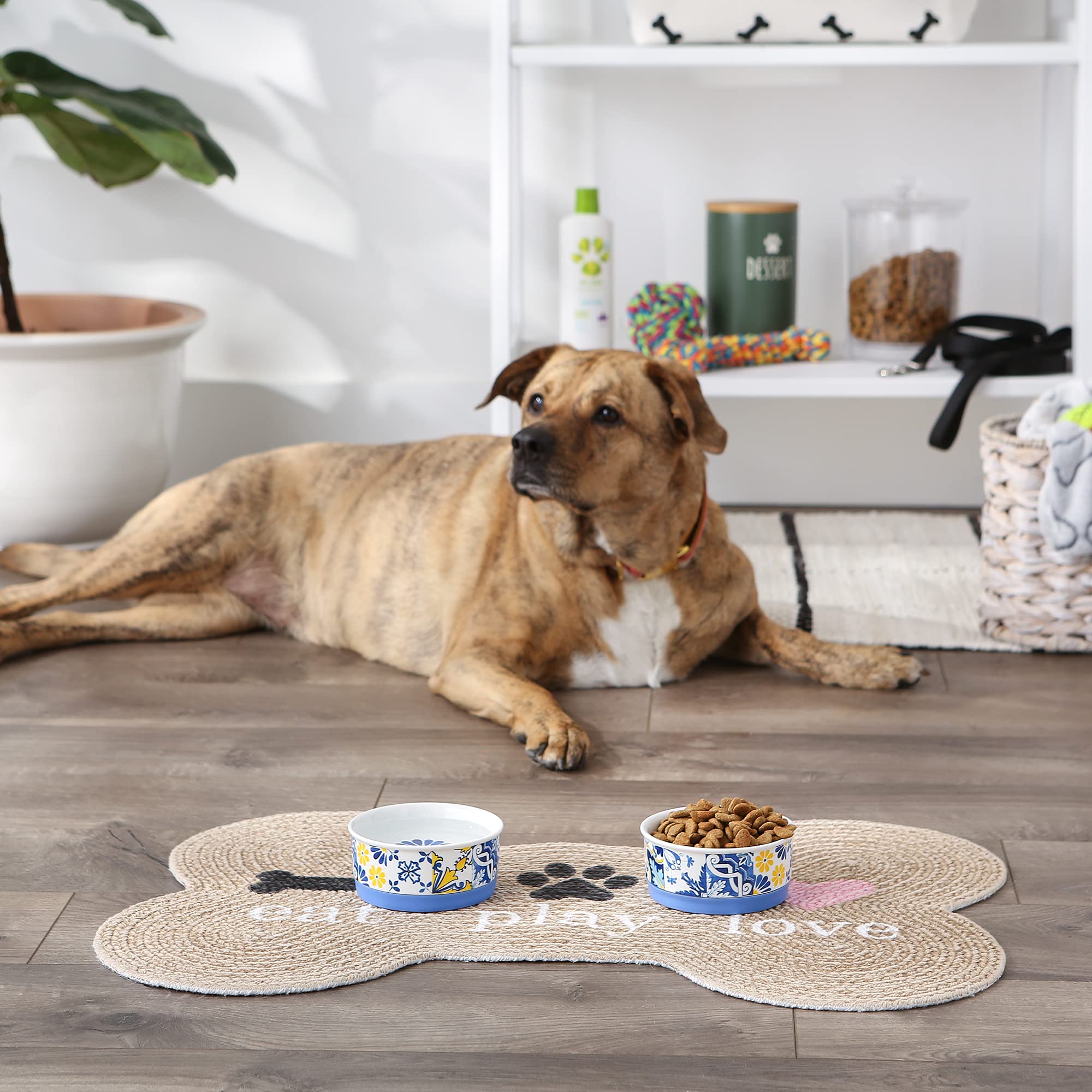 DII Pet Bowl Portuguese Azulejos Small 4.25Dx2H (Set of 2)