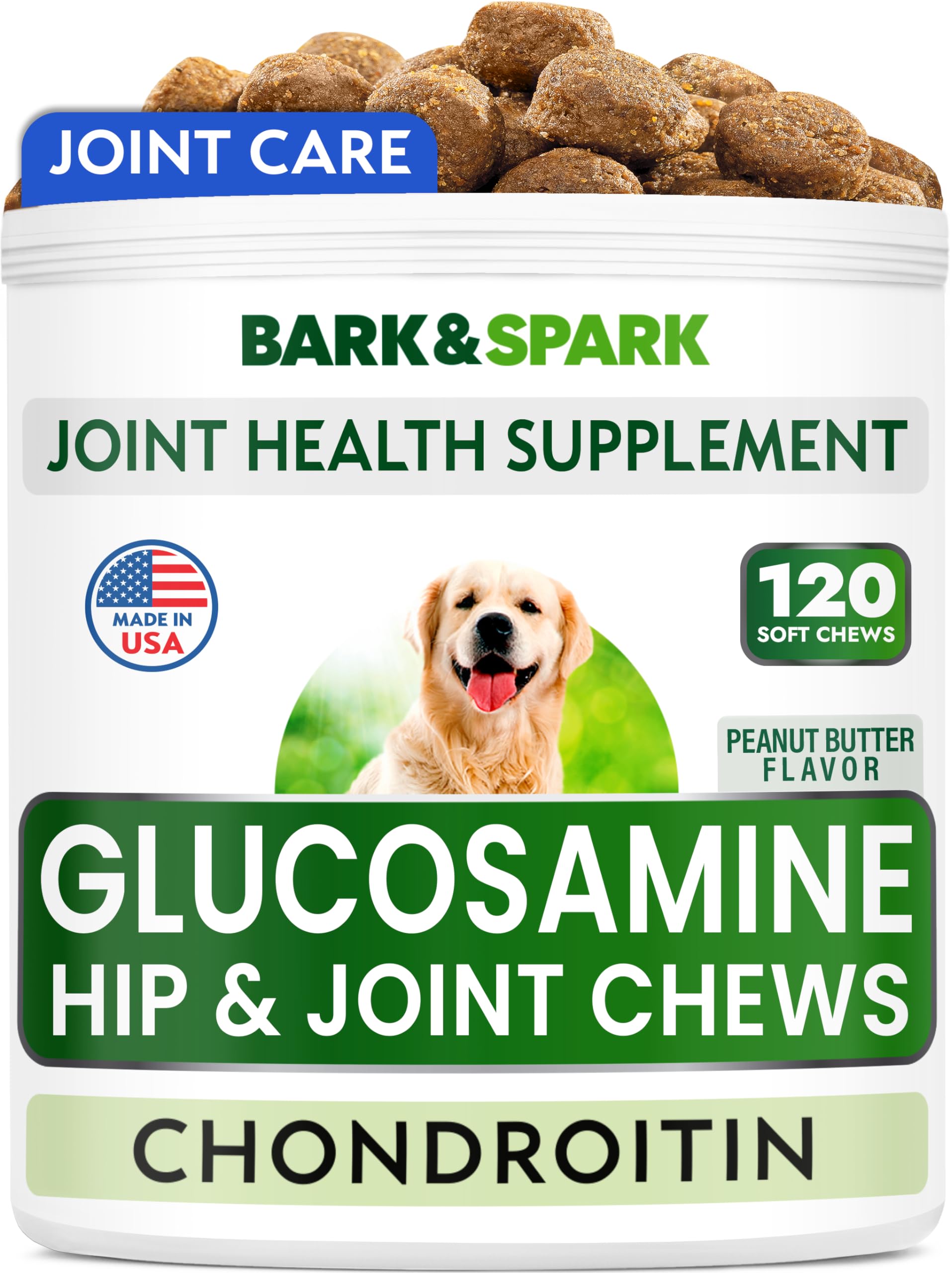 BARK&SPARK Glucosamine Chondroitin Dog Hip & Joint Supplement - Joint Pain Relief - Hip & Joint Chews - Joint Support Large & Sm