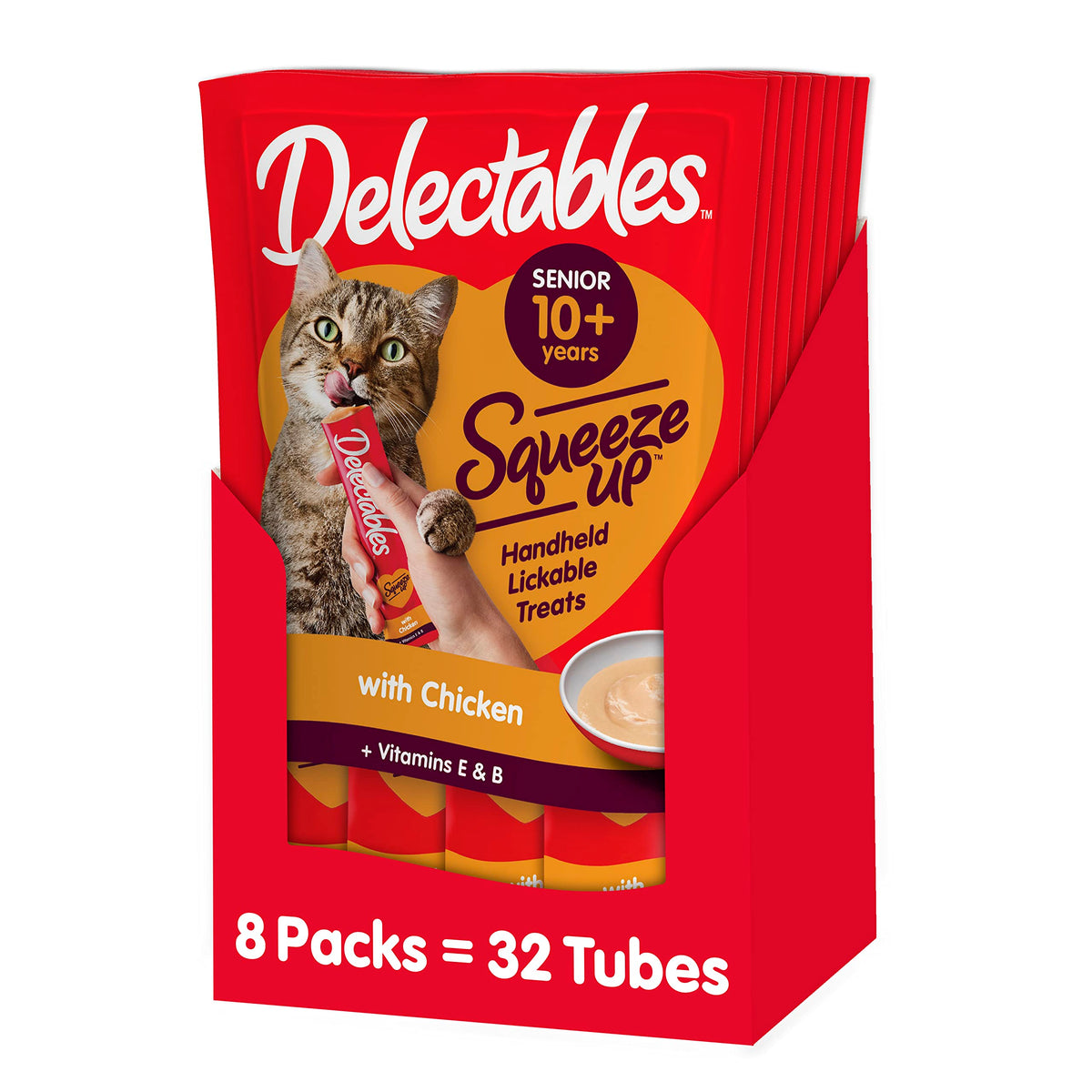 Hartz Delectables Squeeze Up Senior 10+ Interactive Lickable Wet Cat Treats 4 Count (Pack Of 8)