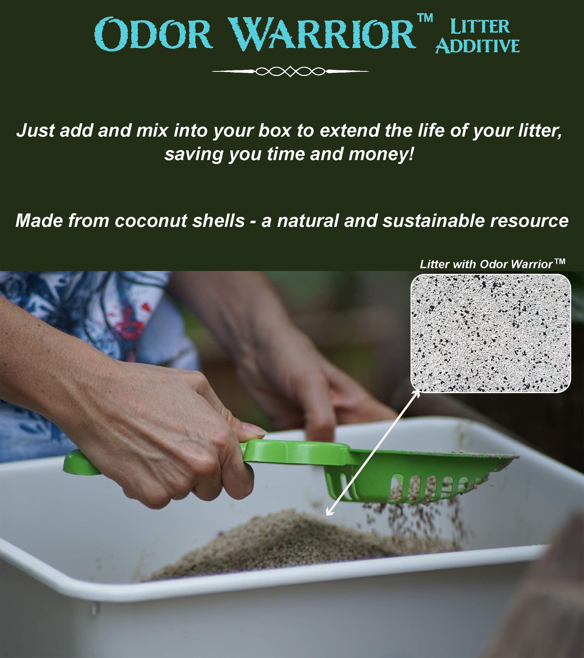 Sapphire Labs Odor Warrior Cat Litter Deodorizer | Cat Litter Odor Control With Ultra Absorbing Activated Charcoal | Extend The Life Of Your Kitty Litter With A Truly Fragrance Free Litter Solution