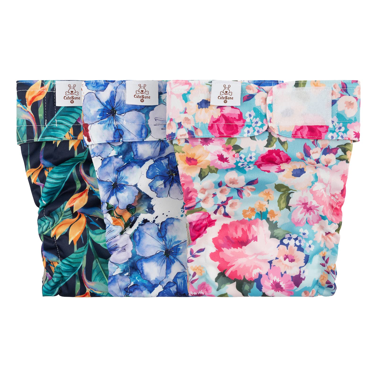 Cutebone Washable Dog Diapers Female No Tail Hole 3 Pack Reusable Doggie Period Training Pants For Docked-Tail Frenchie French B