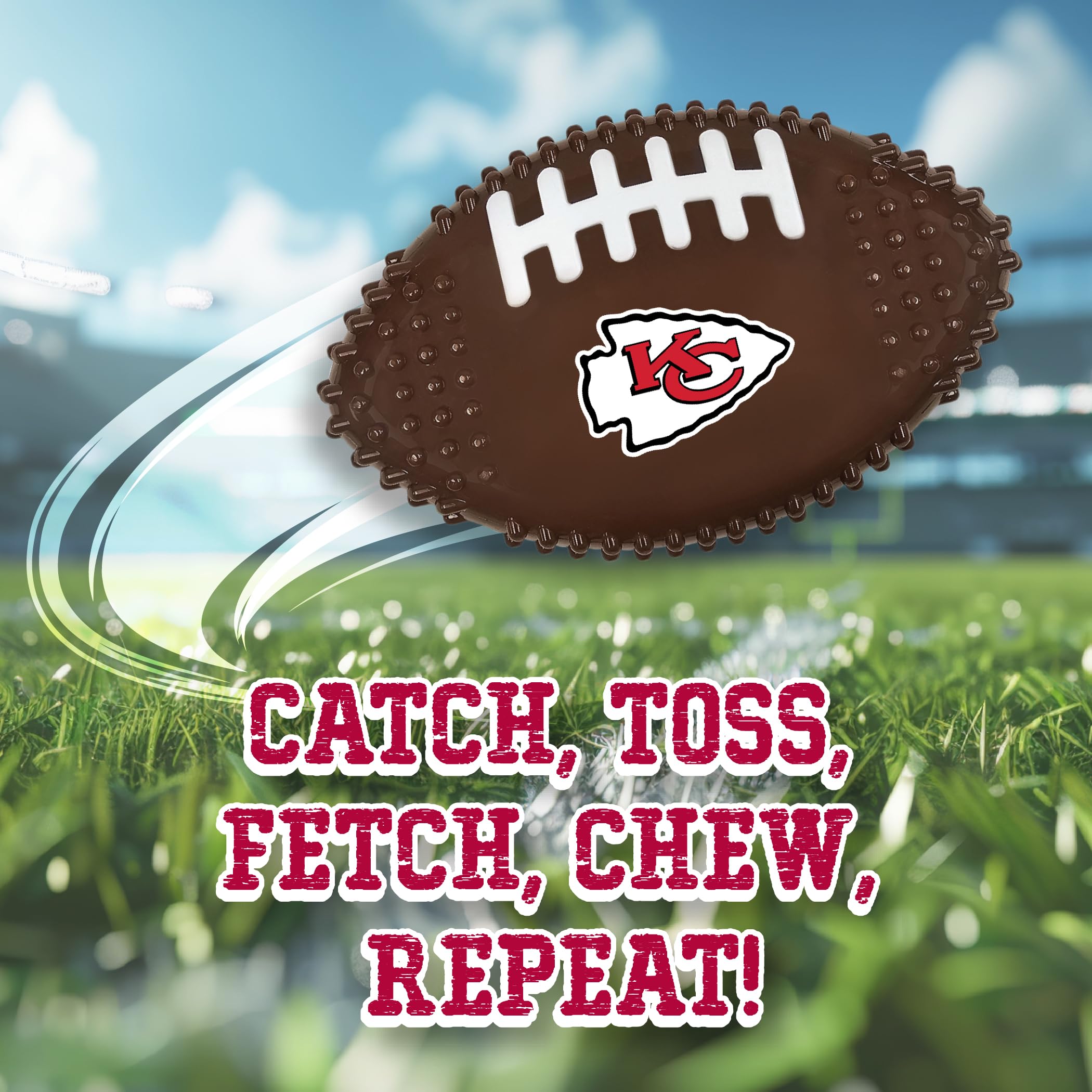 Nfl Kansas City Chiefs Mega-Chew Hard Nylon Bacon-Flavored Dog Bone Football Chew Toy. Interactive Tasty Fun. Indestructible Str
