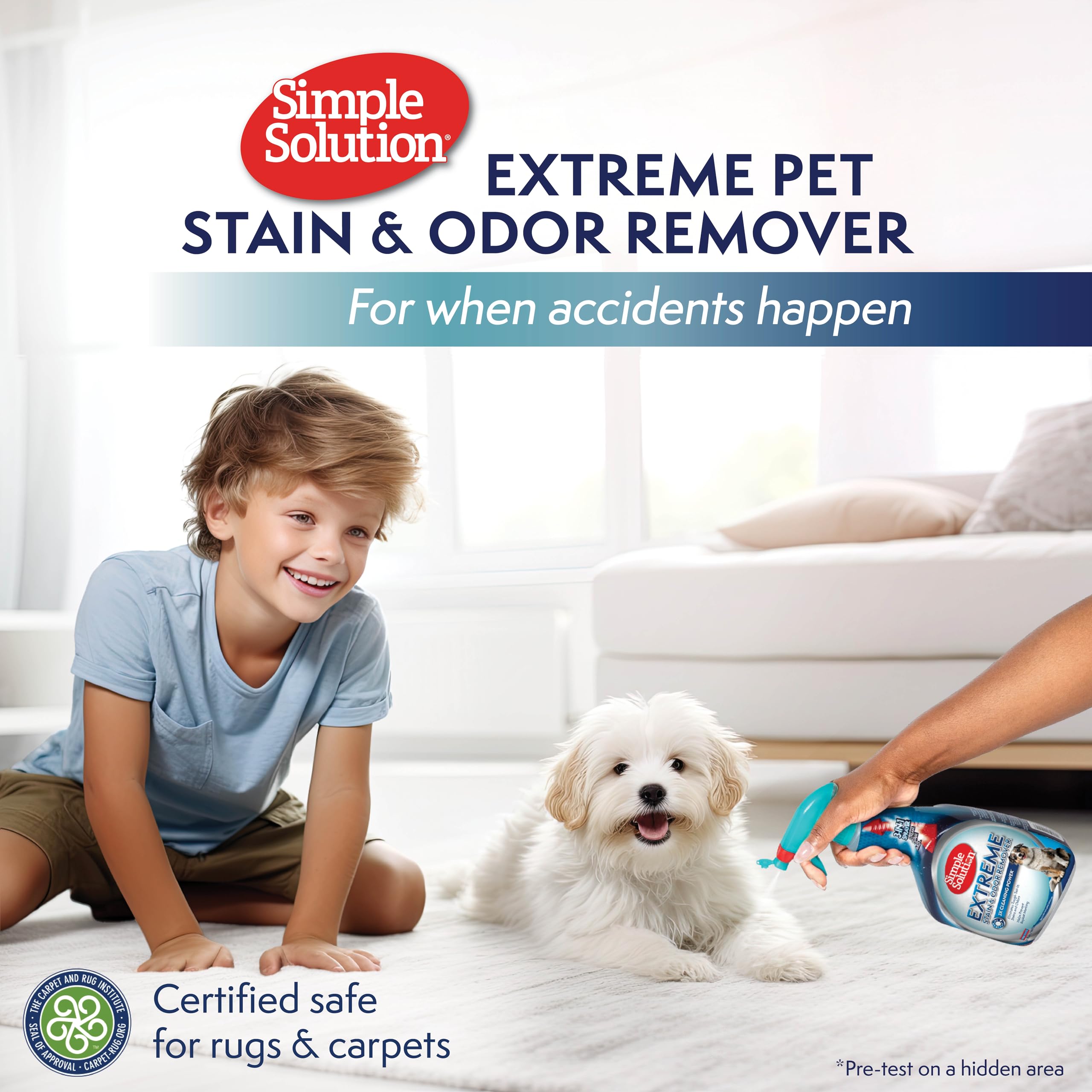 Simple Solution Extreme Pet Stain And Odor Eliminator Spray, Pee Stain Remover, Enzyme Cleaner, 3X Pro-Bacteria Cleaning Power,