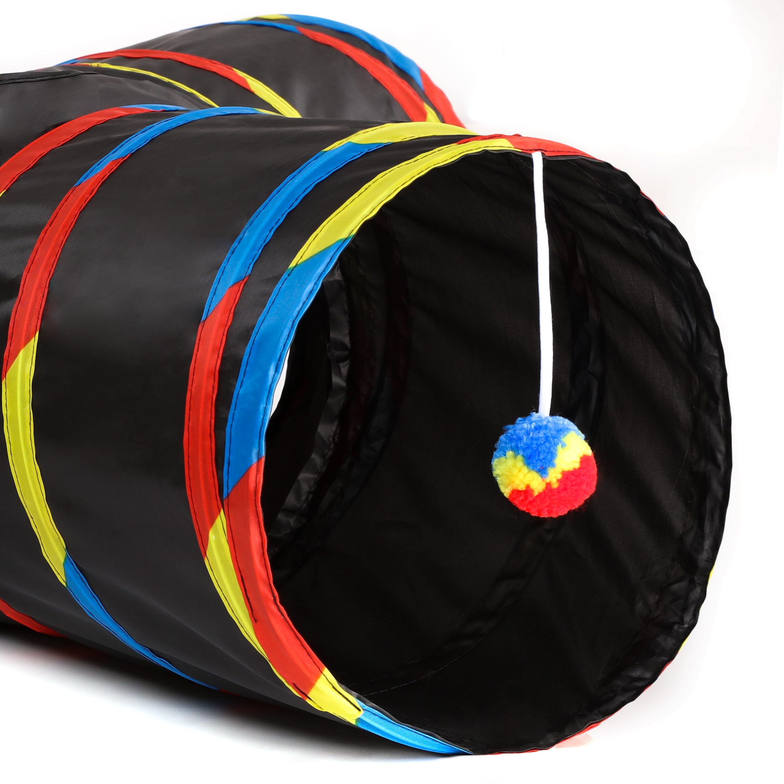 Tempcore Pet Cat Tunnel Tube Cat Toys 3 Way Collapsible, Cat Tunnels For Indoor Cats,Kitty Tunnel Bored Cat Pet Toys Peek Hole Toy Ball Cat, Puppy, Kitty, Kitten, Rabbit Black & Rainbow