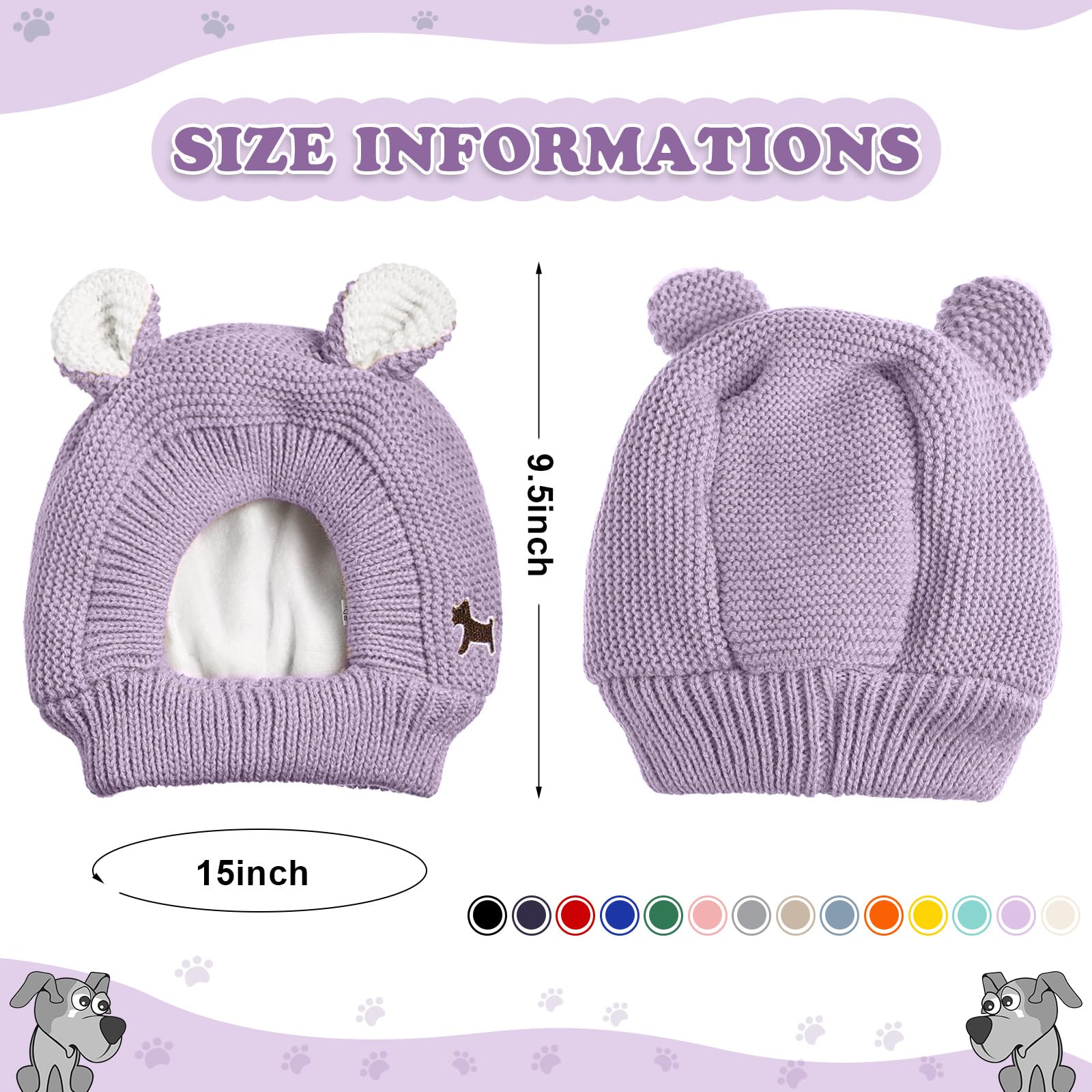 Quiet Ears For Dogs, Dog Ear Muffs Noise Protection Knitted Pet Ears Snood Head Wrap Hats For Medium To Large Cats Pets(Light Pu