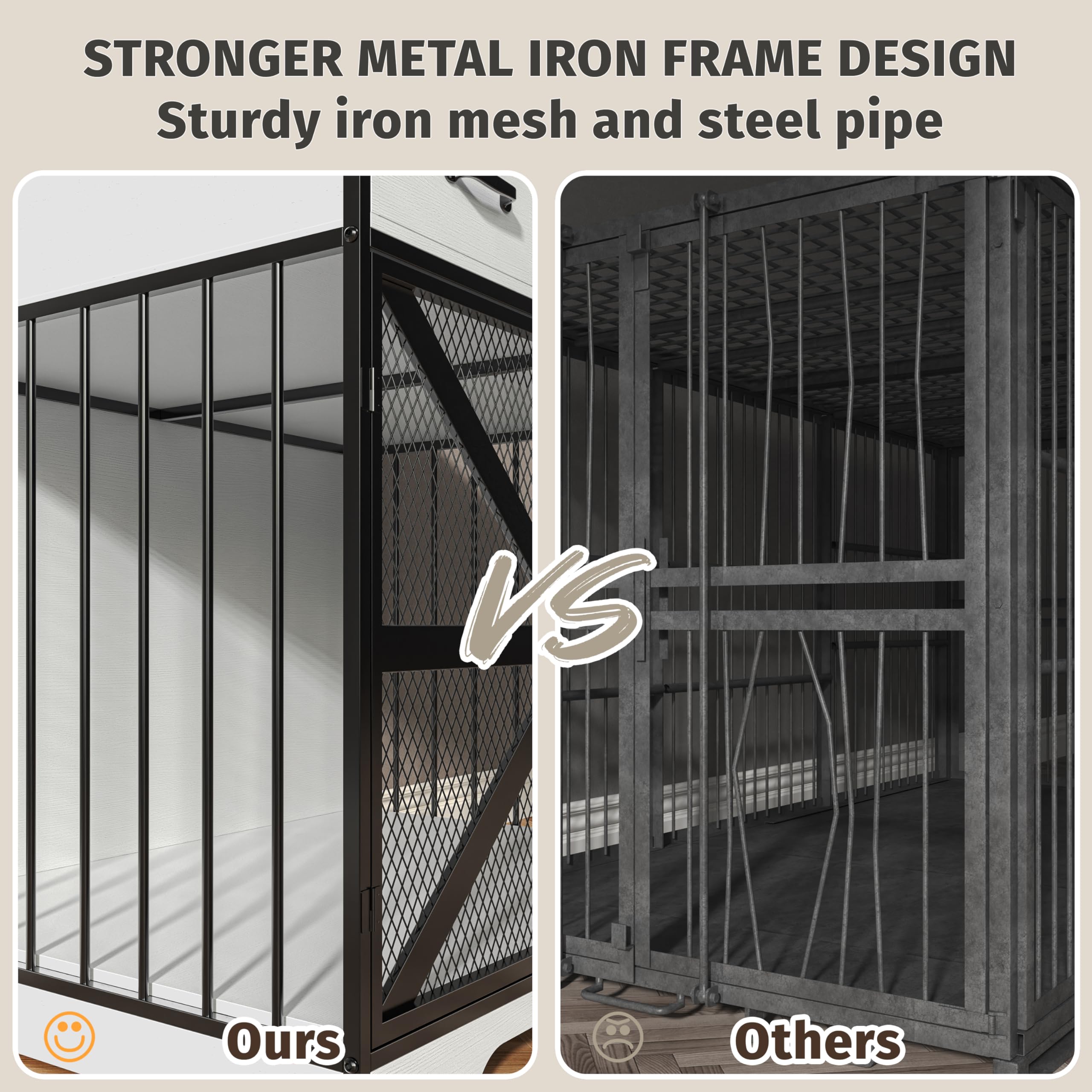 Fatmok Dog Crate Furniture, 44 Large Dog Kennel Furniture Indoor, Metal XL Dog Cage for Large/Medium Dogs, Wooden Heavy Duty Dec