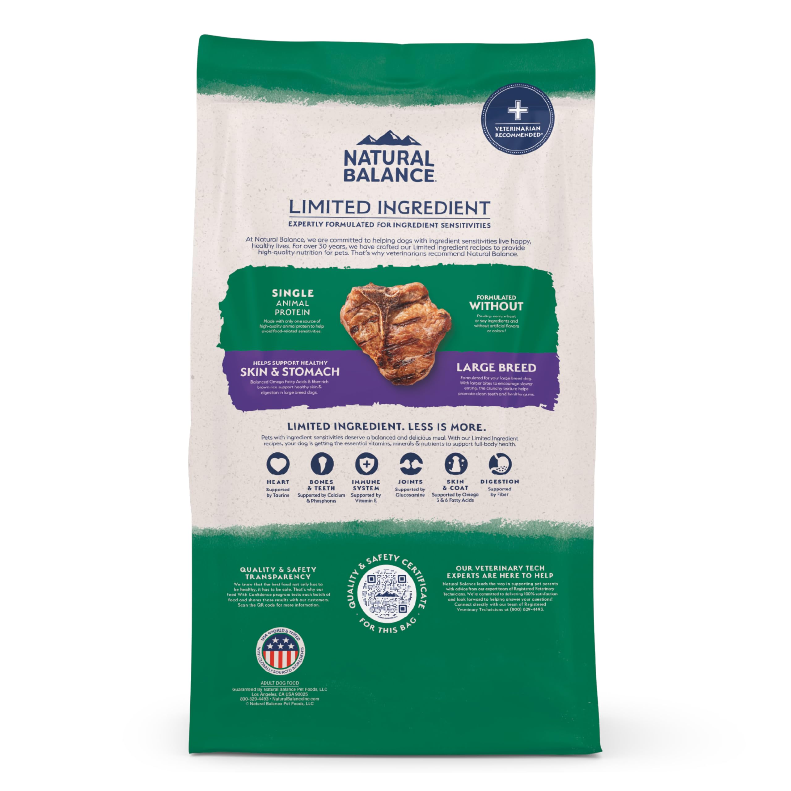 Natural Balance Limited Ingredient Large Breed Adult Dry Dog Food with Healthy Grains, Lamb & Brown Rice Recipe, 12 Pound (Pack
