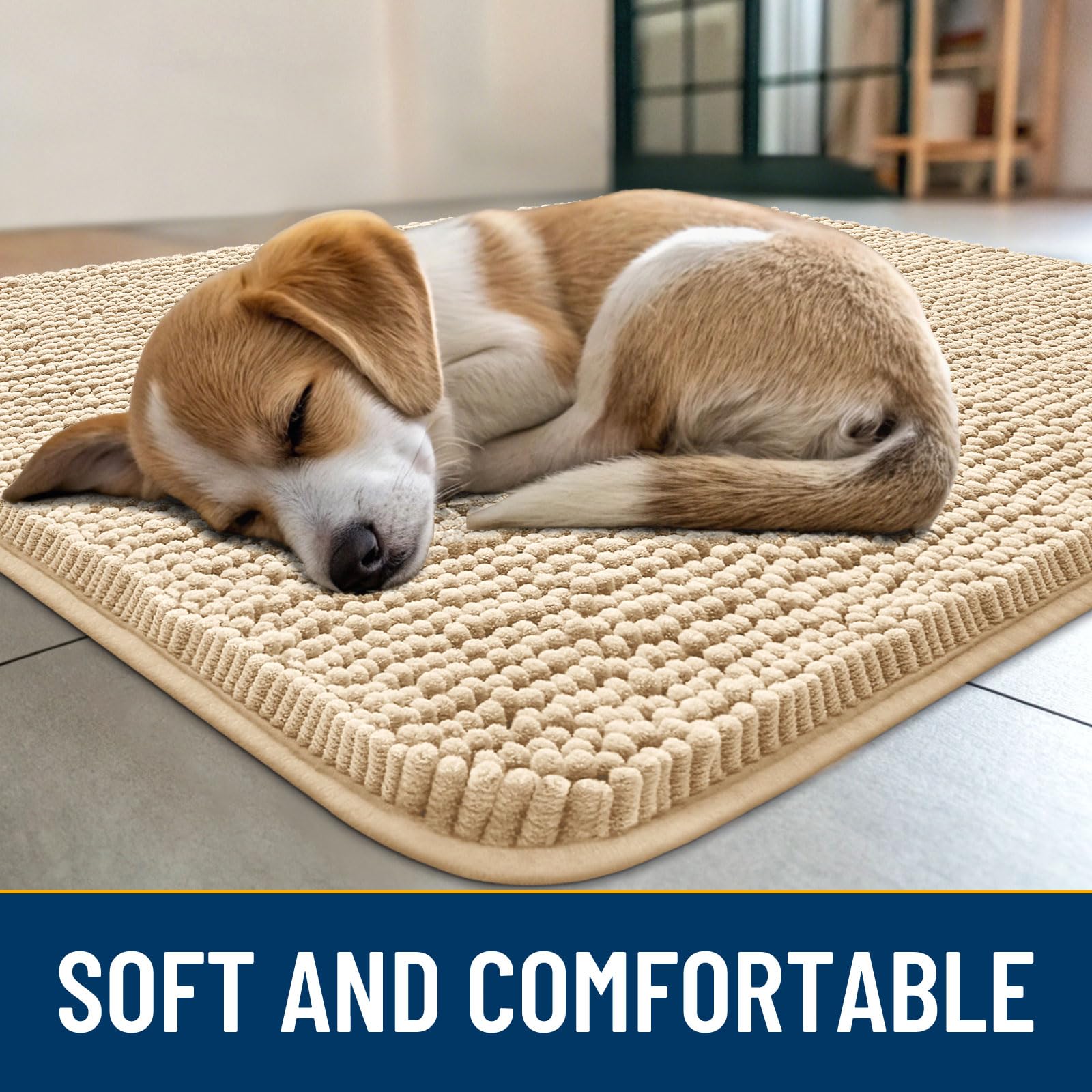 Smiry Dog Door Mat for Muddy Paws 47x20, Absorbs Moisture and Dirt Doormat, Non-Slip Washable Quick Dry Chenille Front Door Mat