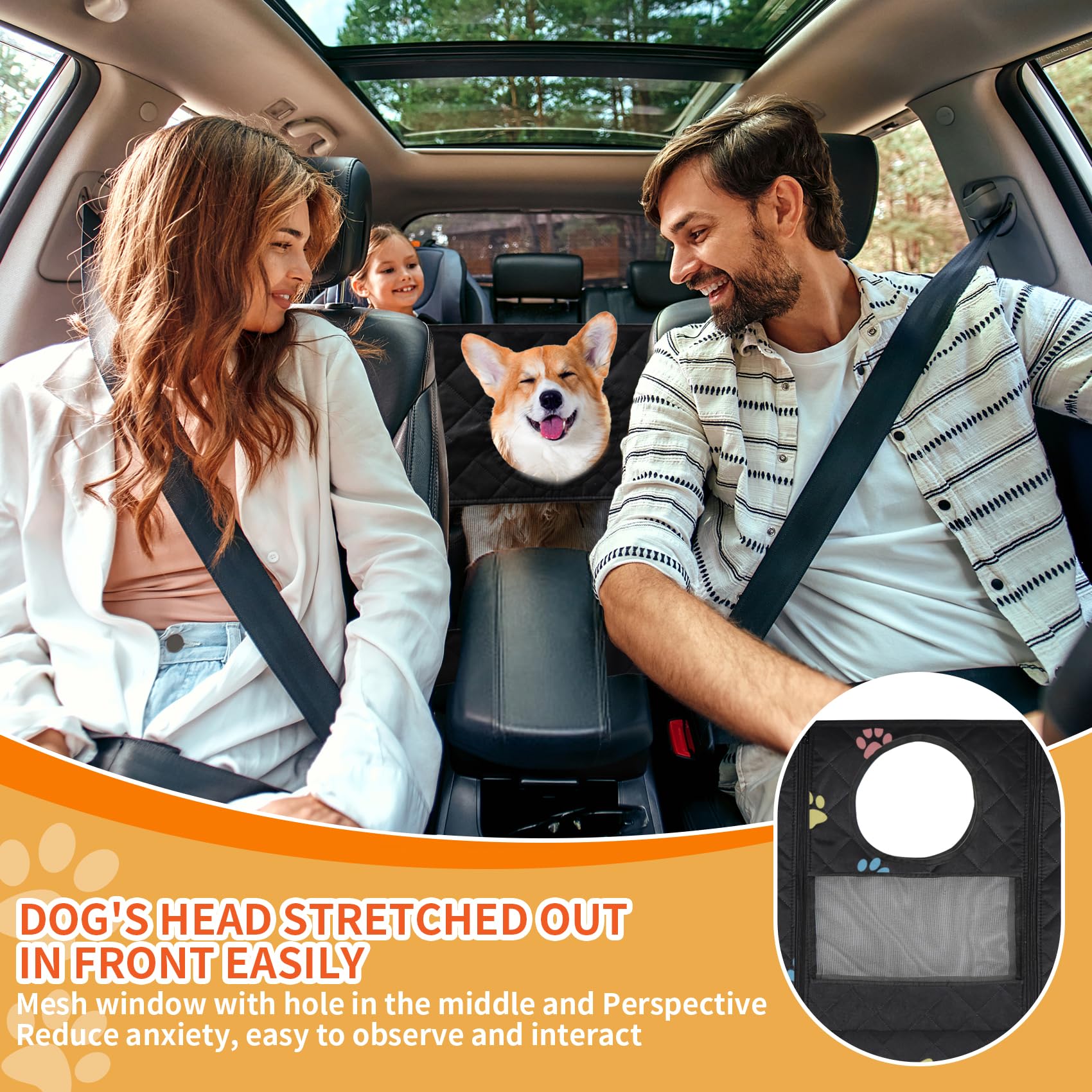 Famstar Large Dog Car Seat Cover For Back Seat 100% Waterproof Durable 600D 6-Layer Scratchproof Nonslip With Mesh Window For Dog Hammock For Car Trucks Suv