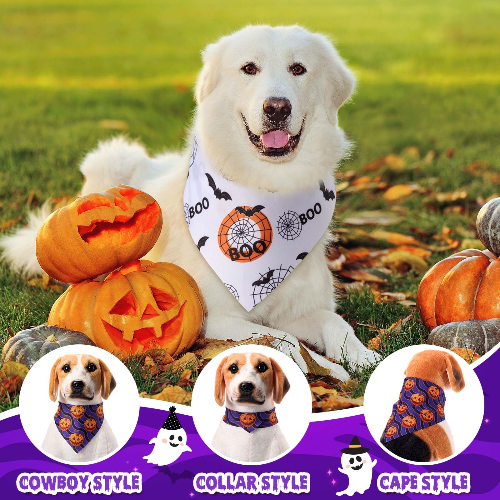 Sanwuta 72 Pcs Halloween Dog Bandana Bulk Washable Puppy Triangle Scarfs Halloween Pumpkin Cat Bandanas Adjustable Soft Pet Tria