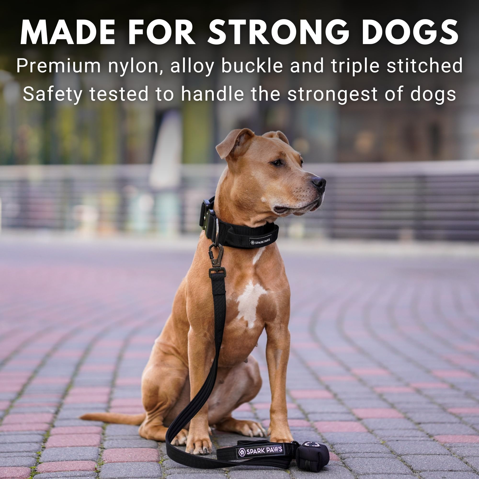 Spark Paws Tactical Dog Collar - Heavy Duty, Premium Quality, Thick And Durable For Large And Medium Dogs - Black - S