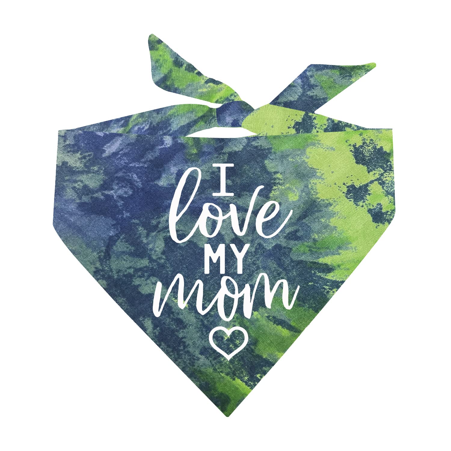 I Love My Mom Dog Bandana | 100% Cotton Tie Dye Triangle | Made In Usa For Mom | Valentine'S Day | Prop Photoshoot | Green/Blue 