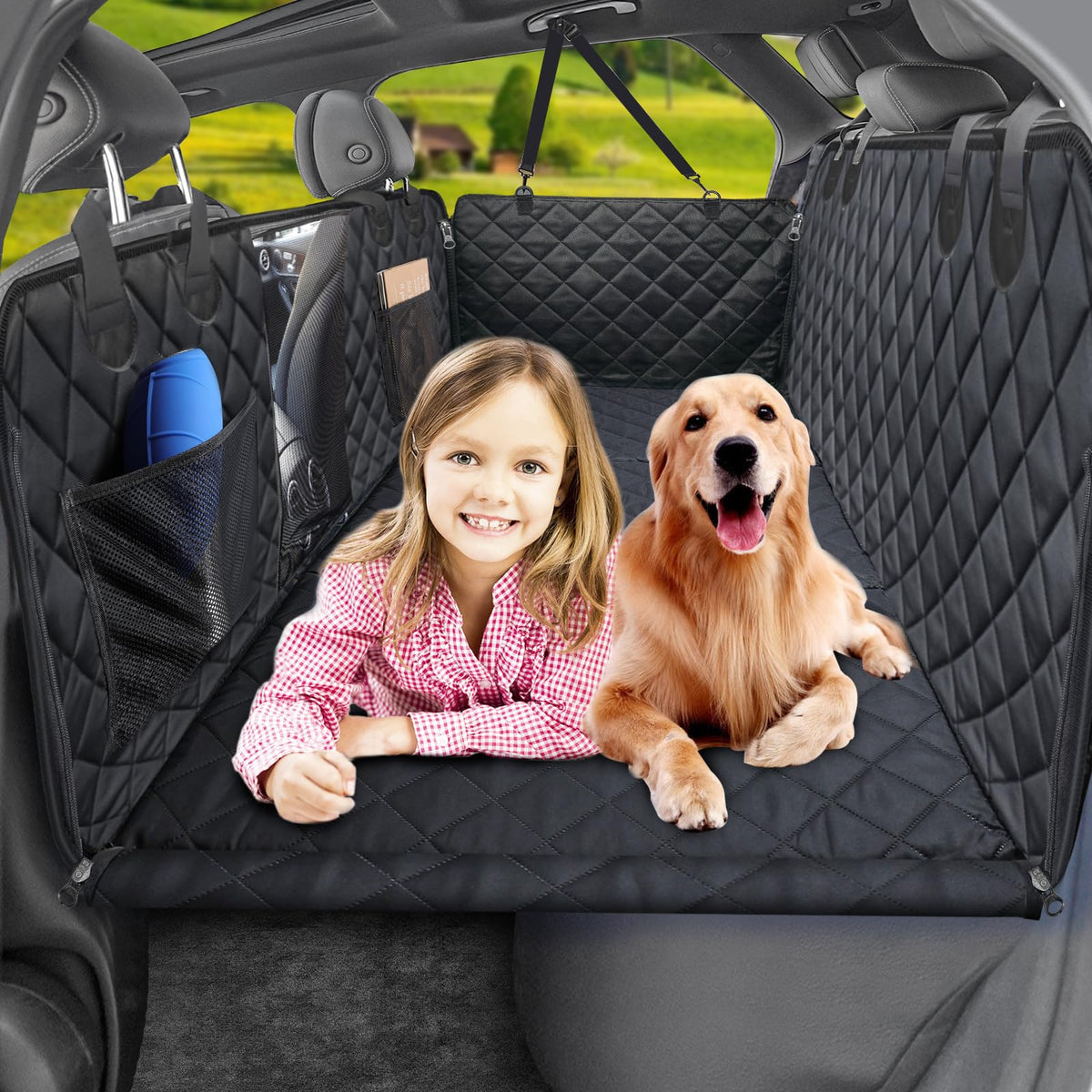 Urpower Back Seat Extender For Dogs, Dog Car Seat Cover Hard Bottom Holds 400 Lbs, Waterproof Dog Hammock For Car Pet Backseat Protector With Mesh Window, Large Space Dog Travel Bed For Car & Suv