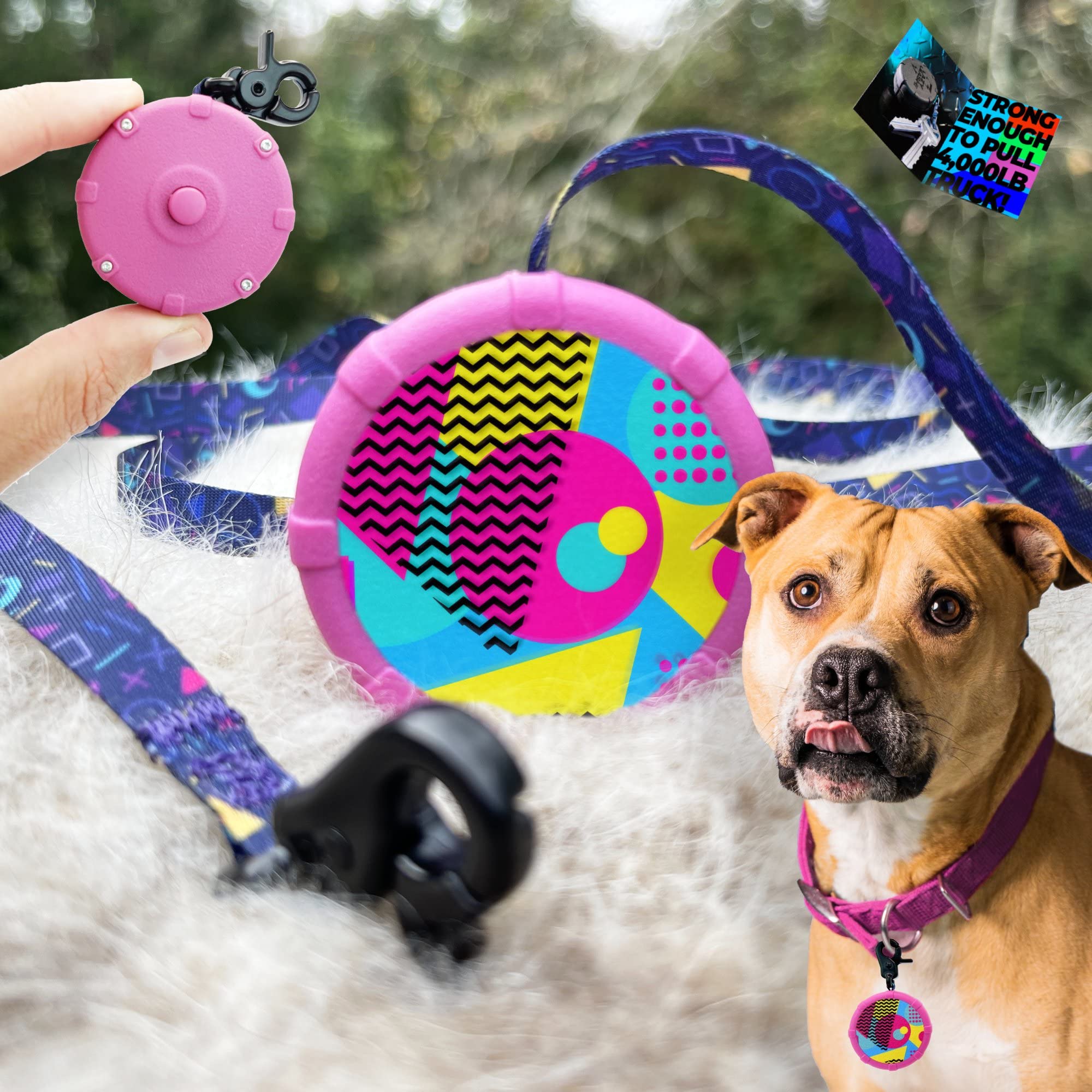Retro Pink 40'' Wearable Mini Adjustable Dog Leash With Free Bonus - Powerful Lightweight Retractable Keychain Clip For Hiking, 