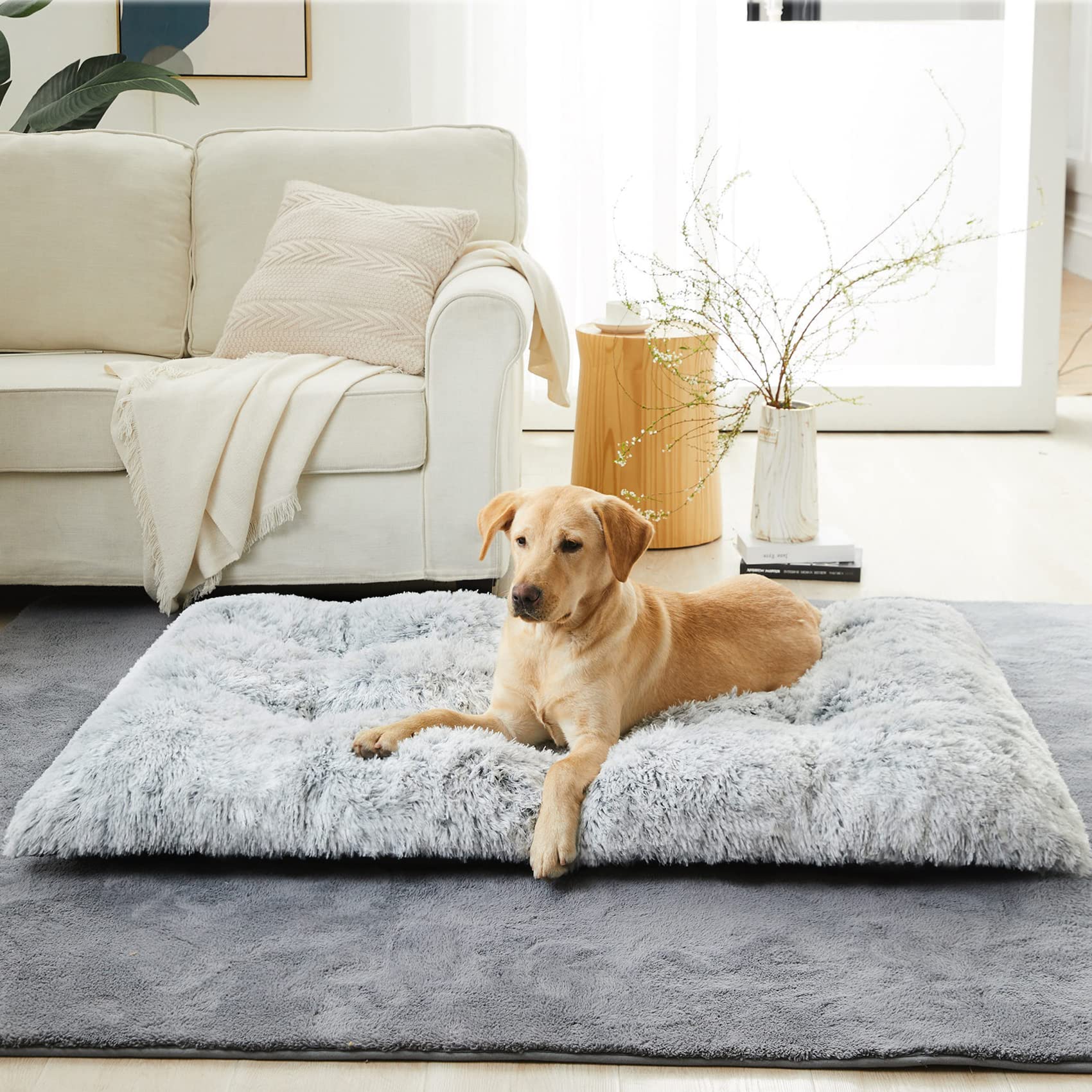 Bfpethome Dog Bed For Large Dogs, Plush Kennel Pad For Sleeping &Ease Anxiety, Washable Mats With Anti-Slip Bottom - 48 X 28 Inc