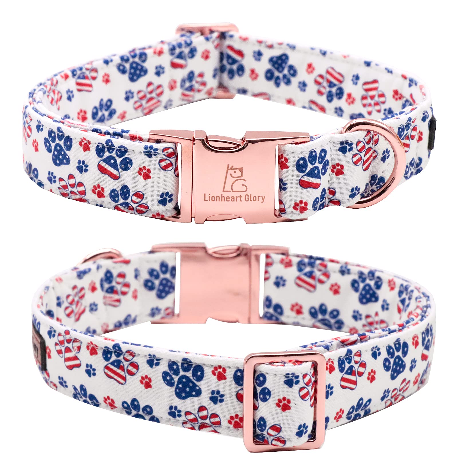 Lionheart Glory American Flag Dog Collar With Bow, Adjustable For Large Dogs