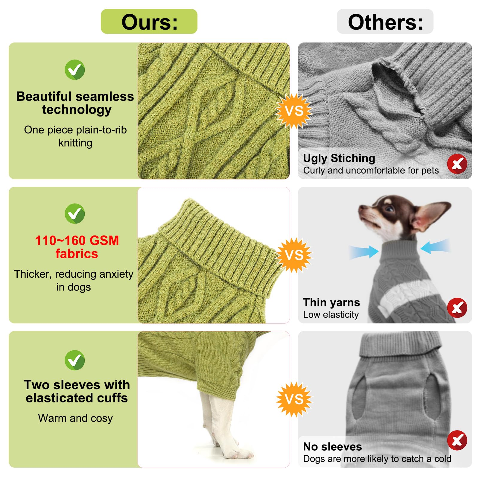 Beautyzoo Small Dog Sweater - Dog Sweatshirt Pullover Cable Knit Wear Classic Turtleneck Thick Cold Weather Clothes For Small Do