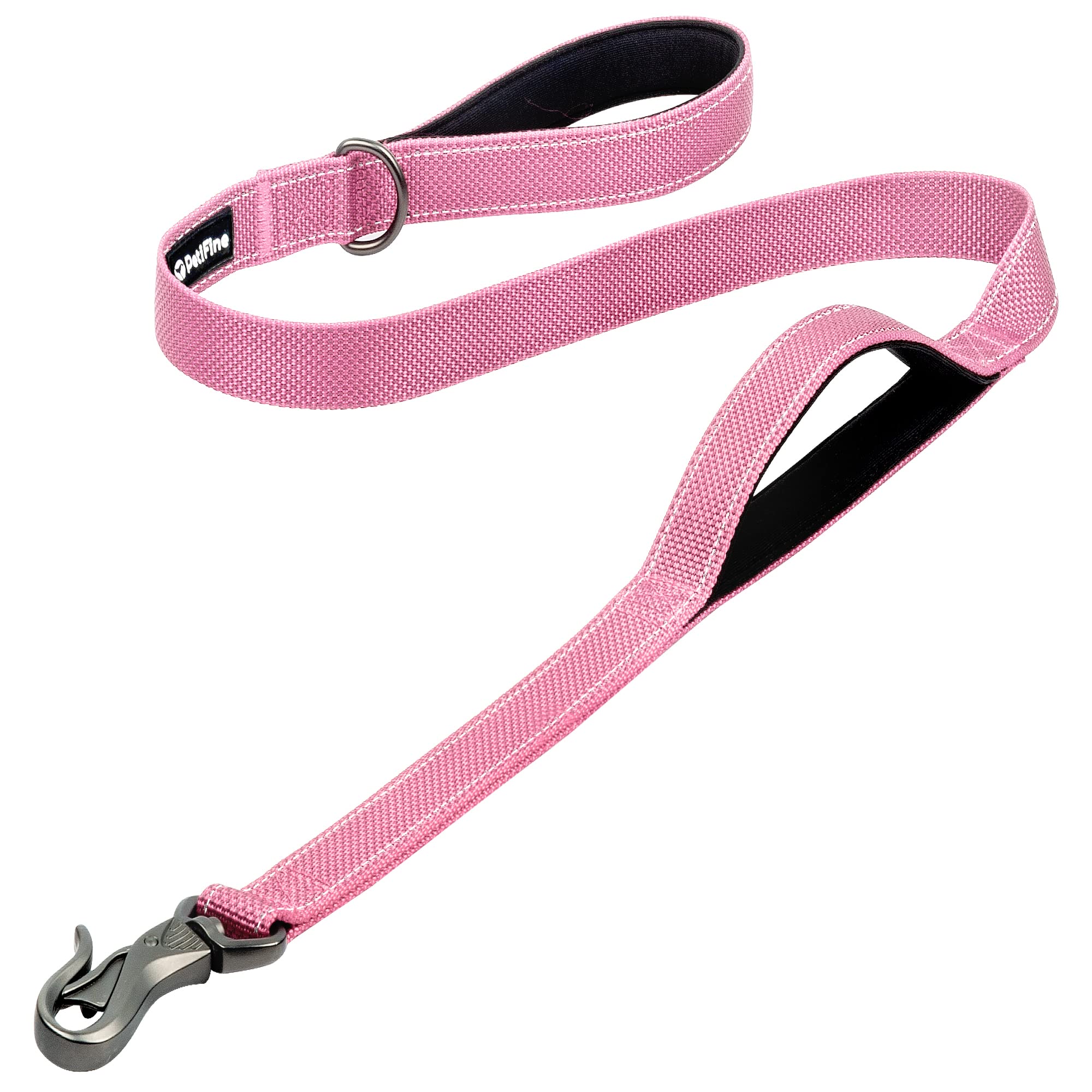 Petifine 4Ft Heavy Duty Dog Leash With Soft Padded Double Handle, Durable Strong Clasp Dog Leashes, Reflective Nylon Walking Lead For Large,Medium,Small Breed Dogs, Pink