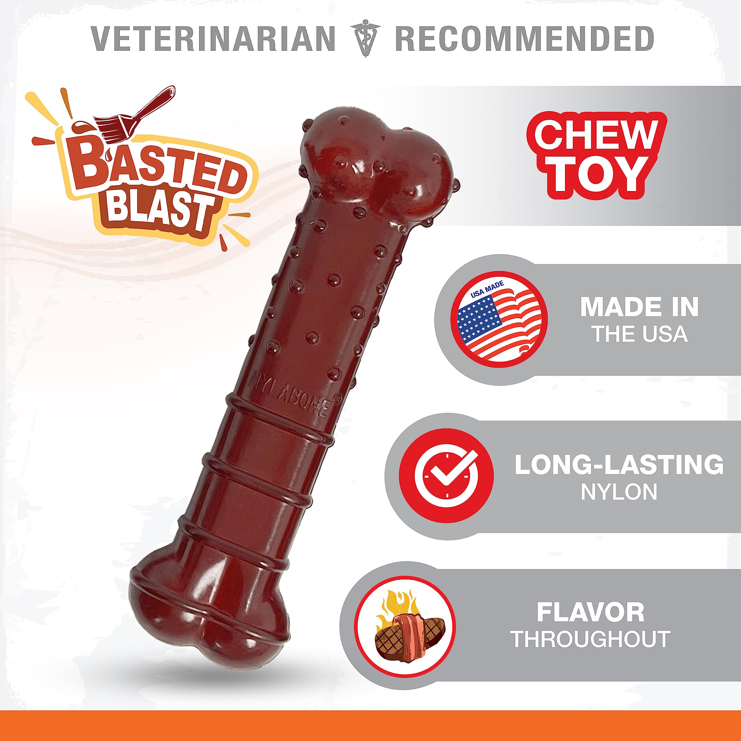 Nylabone Basted Blast Textured Bone Power Chew Toy For Dogs, Dog Toys For Aggressive Chewers, Bacon & Steak Flavor, Medium - Up To 35 Lbs, 1 Count