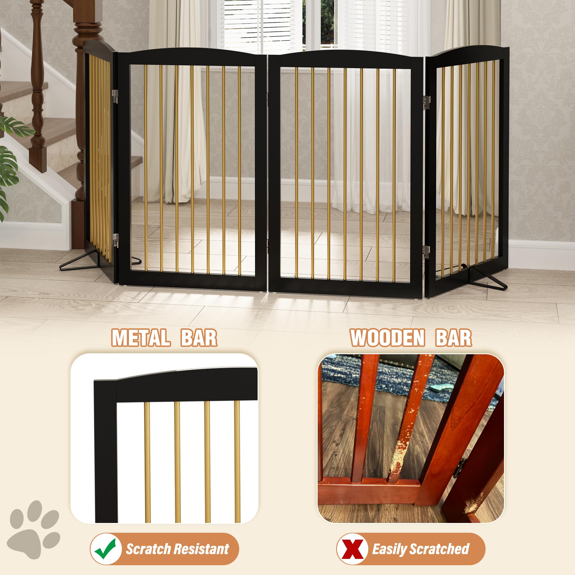 PUPETPO Freestanding Pet Gate for Dogs, Indoor Wooden Dog Gate for House, Foldable Dog Gate for Doorway, Stair, Step Over Pet Pu