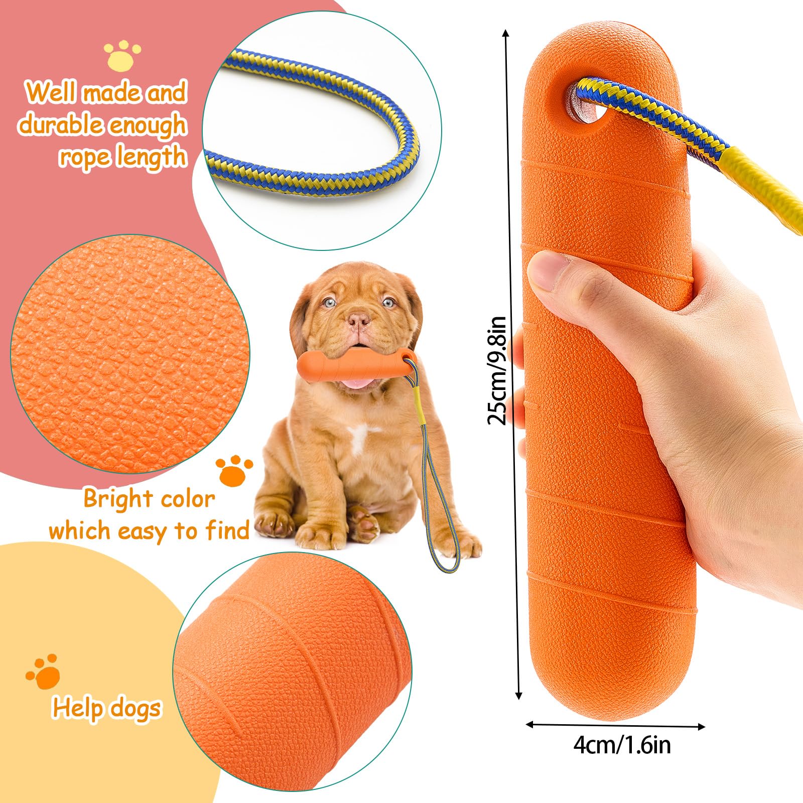 Blueweenly 4 Pcs Interactive Dog Pool Toys With Throw Rope 8.66 X 2 Inch Fetch Training Bumpers Water Floating Toys For Outdoor