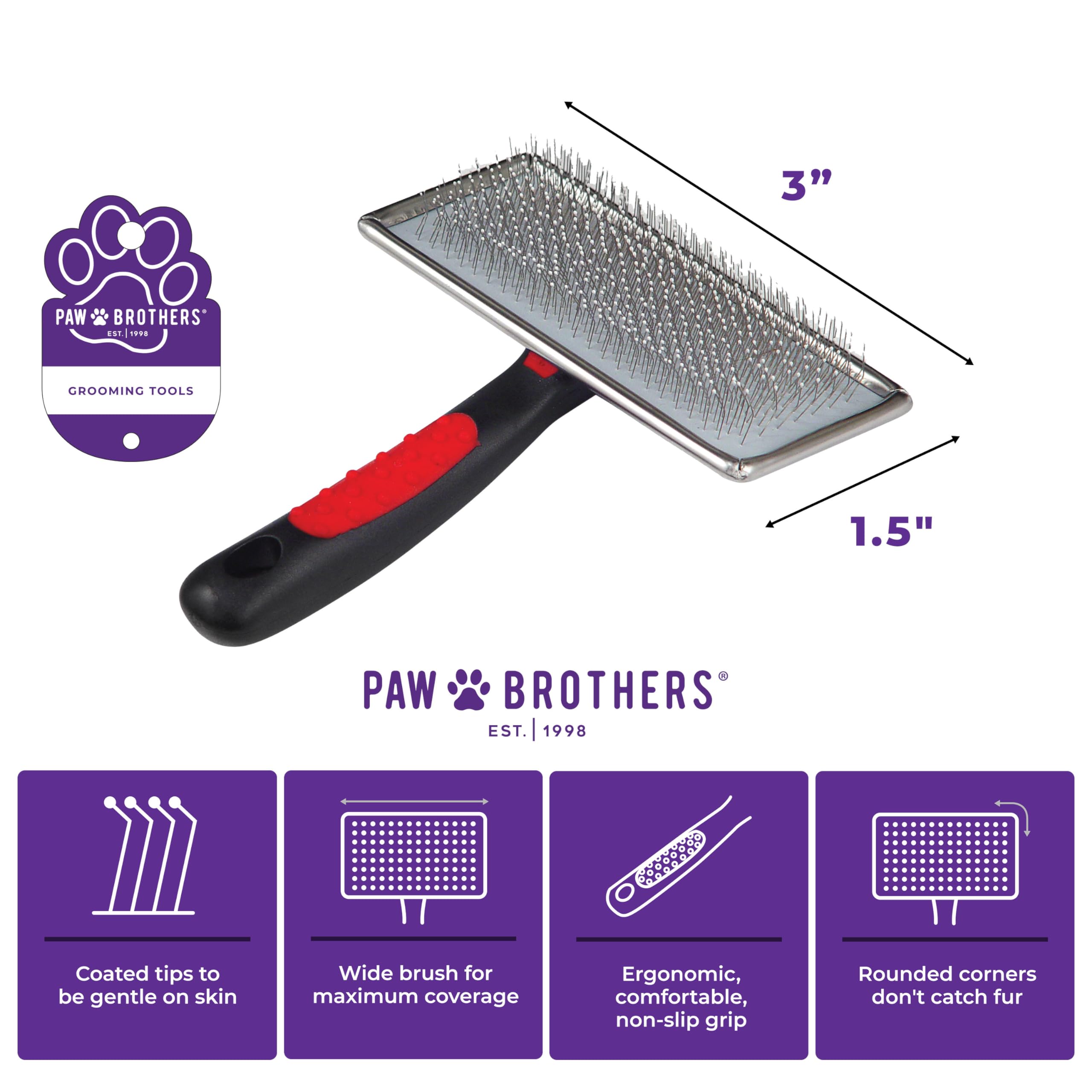 Ryan'S Pet Supplies Paw Brothers Soft Flat Slicker Brush For Dogs, Grooming Brush Small And Medium Dogs, Coated Tips, Gentle On