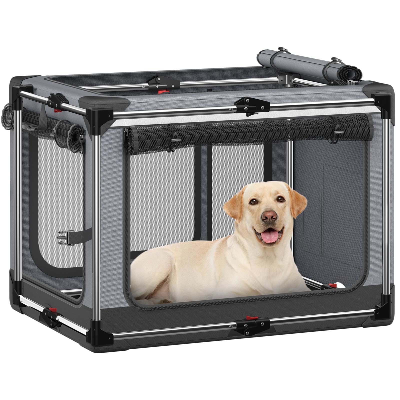 Collapsible Dog Crate: 42 Inch Foldable Soft Sided Dog Crate For Extra Large Dogs, Portable Dog Travel Kennel With Soft Mat For 