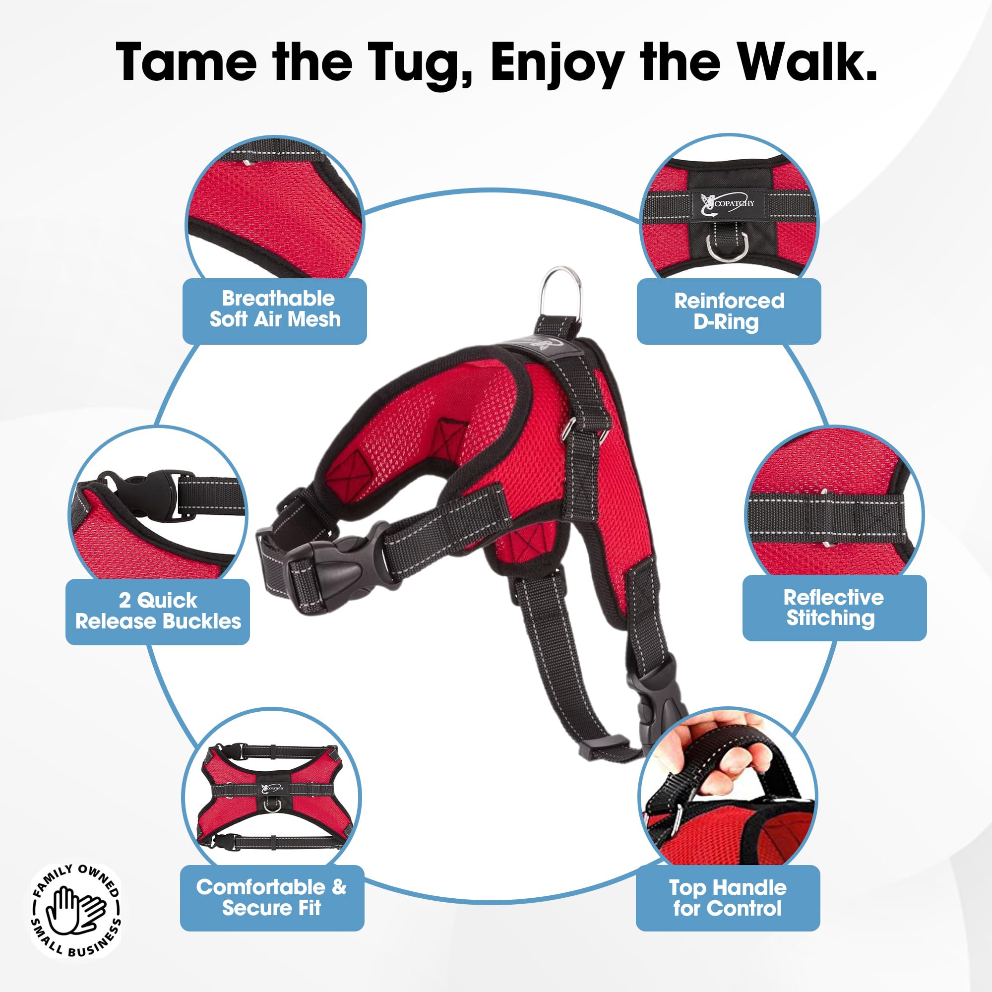 Copatchy Dog Harness Small Sized Dogs - All Weather Mesh Overhead Adjustable No Pull Vest Puppy Reflective Harness With Handle For Extra Small And Small Dogs By Copatchy - Harness (Red) X-Small