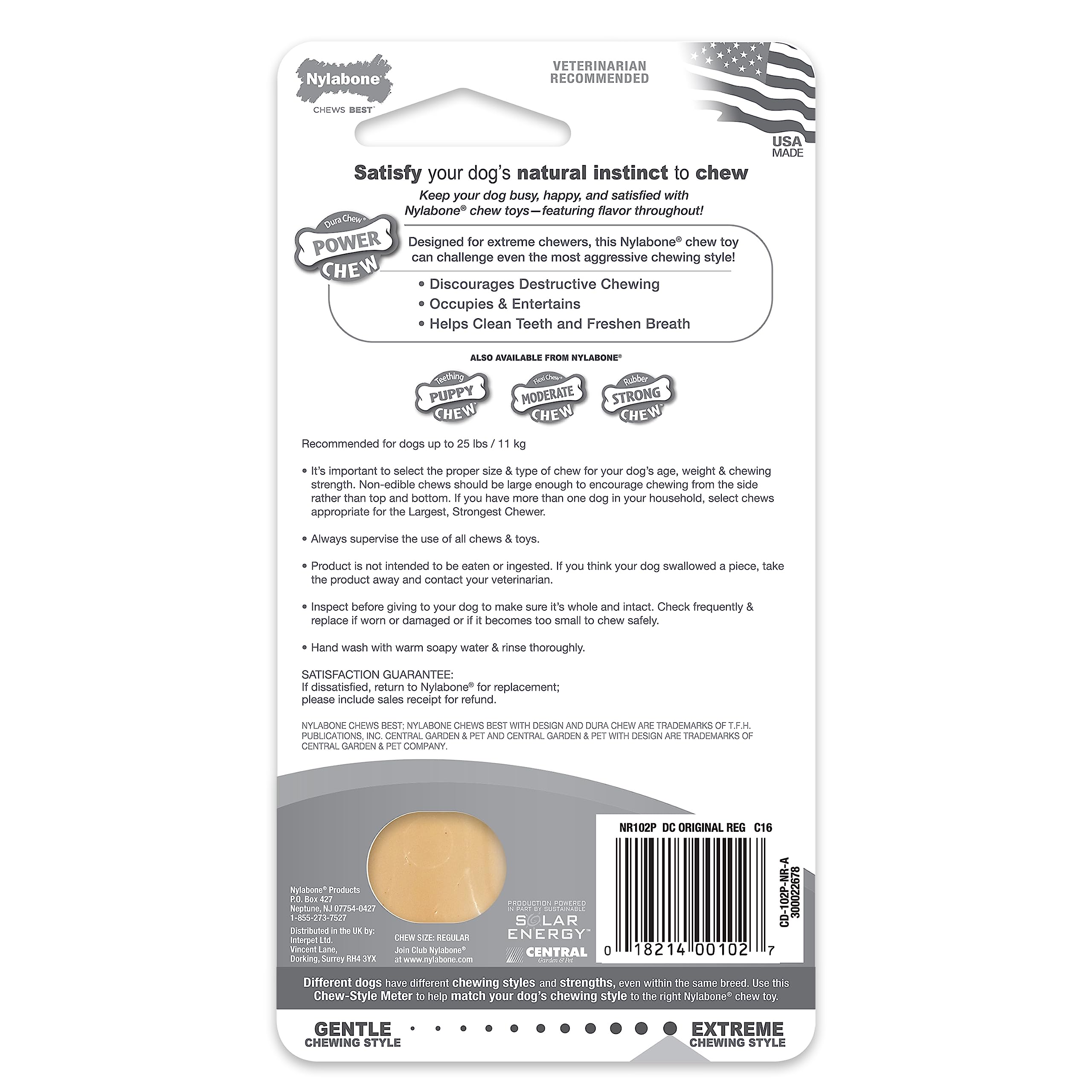 Nylabone Power Chew Classic Bone Chew Toy For Dogs, Durable Dog Toys For Aggressive Chewers, Original Flavor, Small/Regular - Up To 25 Ibs. (1 Count)