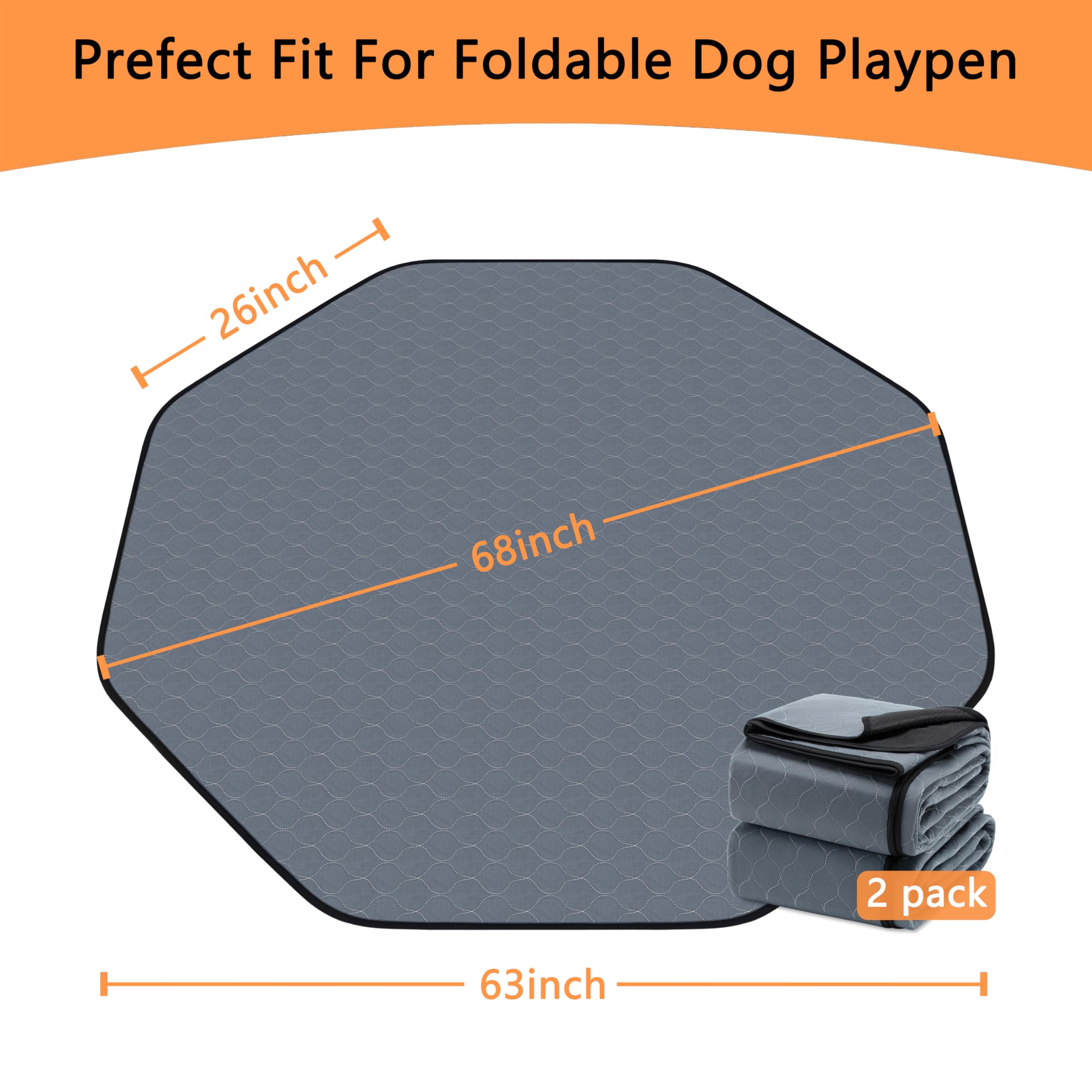 Bunlitent Washable Pee Pads For Dogs, 63'' Diagonal Octagon Puppy Pads, Designed For 24'' Width 8 Panels Dog Playpen, Non-Slip W