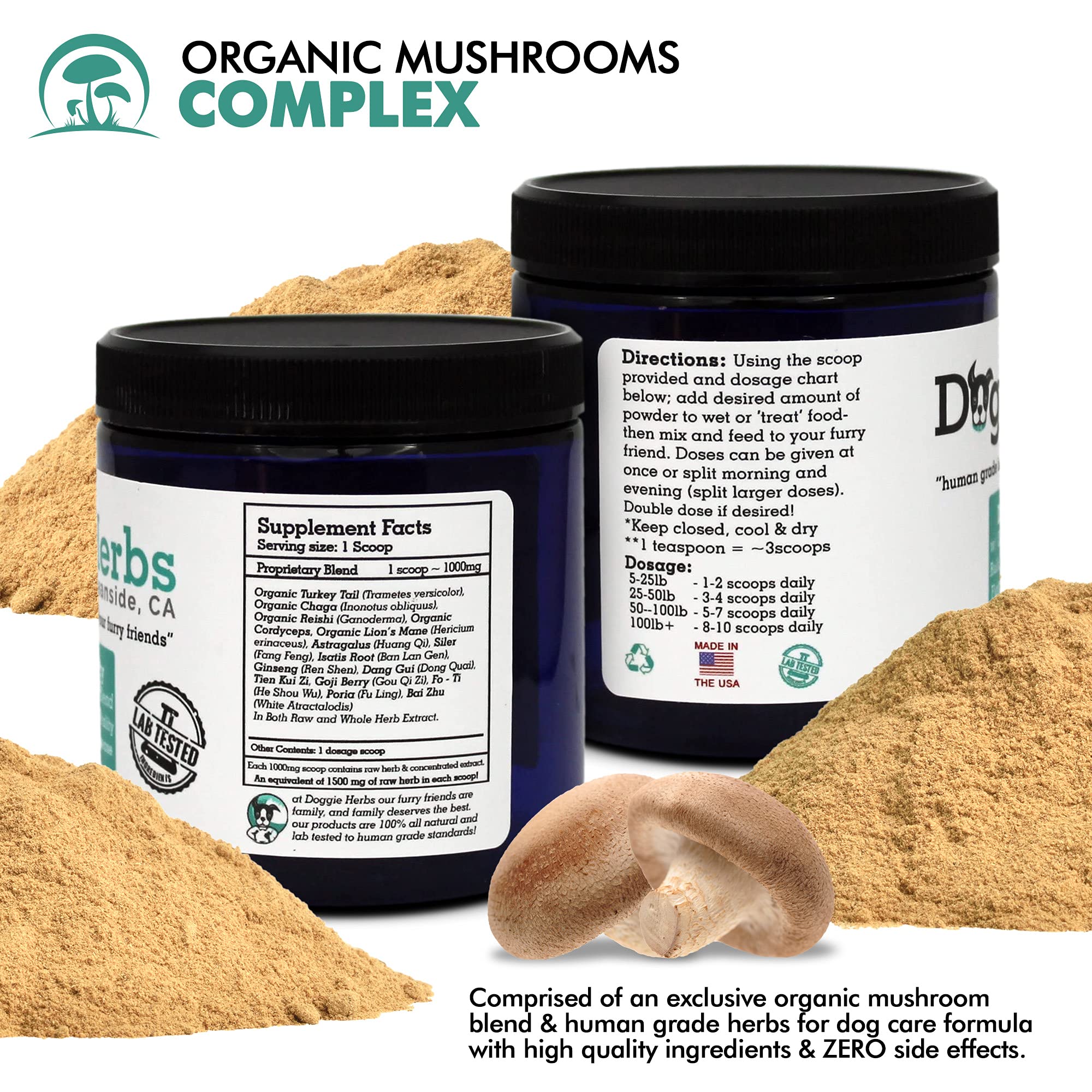 Doggie Herbs Immunity for Dogs Organic Mushrooms 22.3% Beta Glucan - Canine Health & Immunity Boost Dog Supplements - Herbal Pow